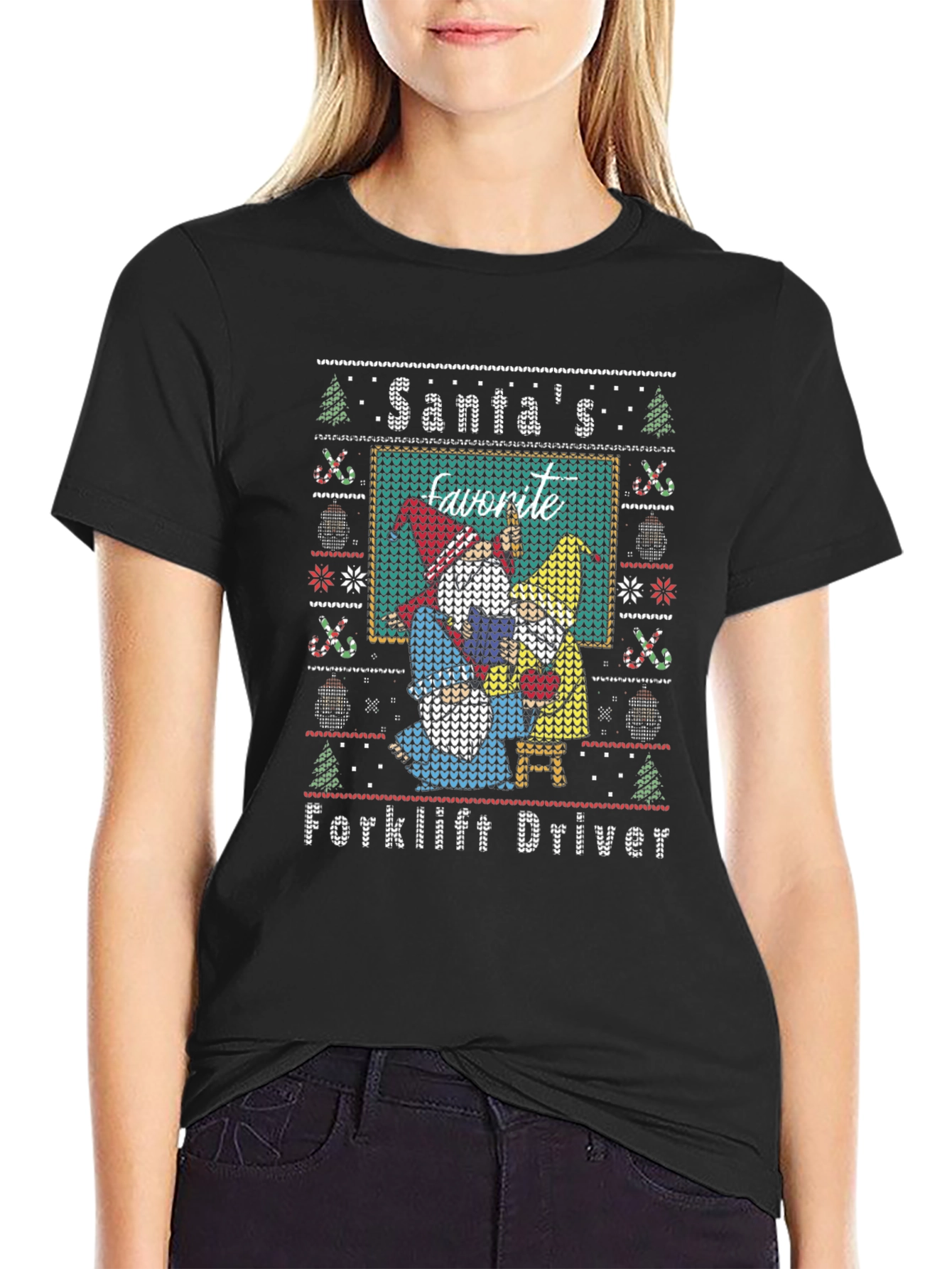 Santas Favorite Forklift Driver Ugly Christmas T-Shirt