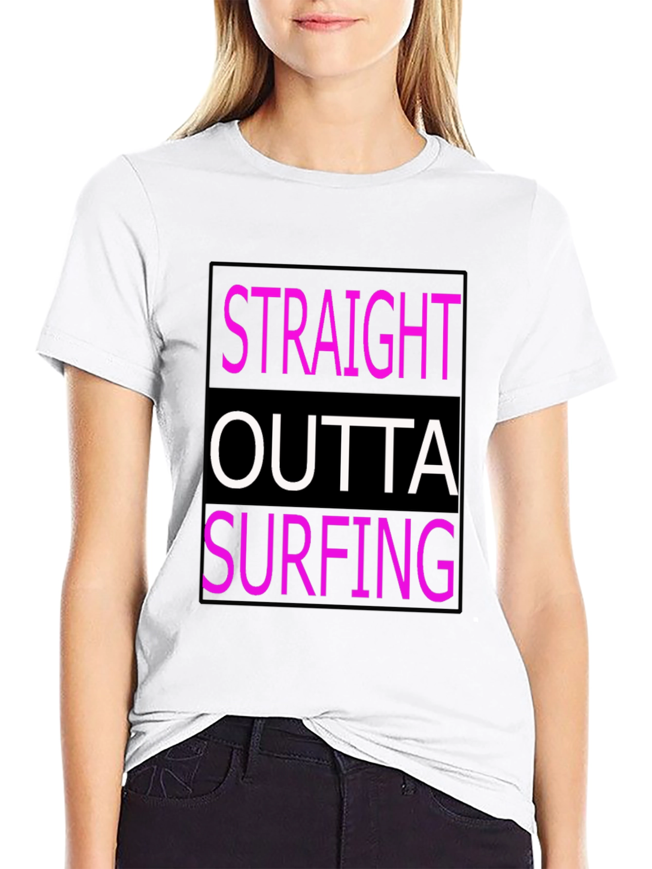 Straight Outta Surfing Graphic Tee - Black Cotton T-Shirt