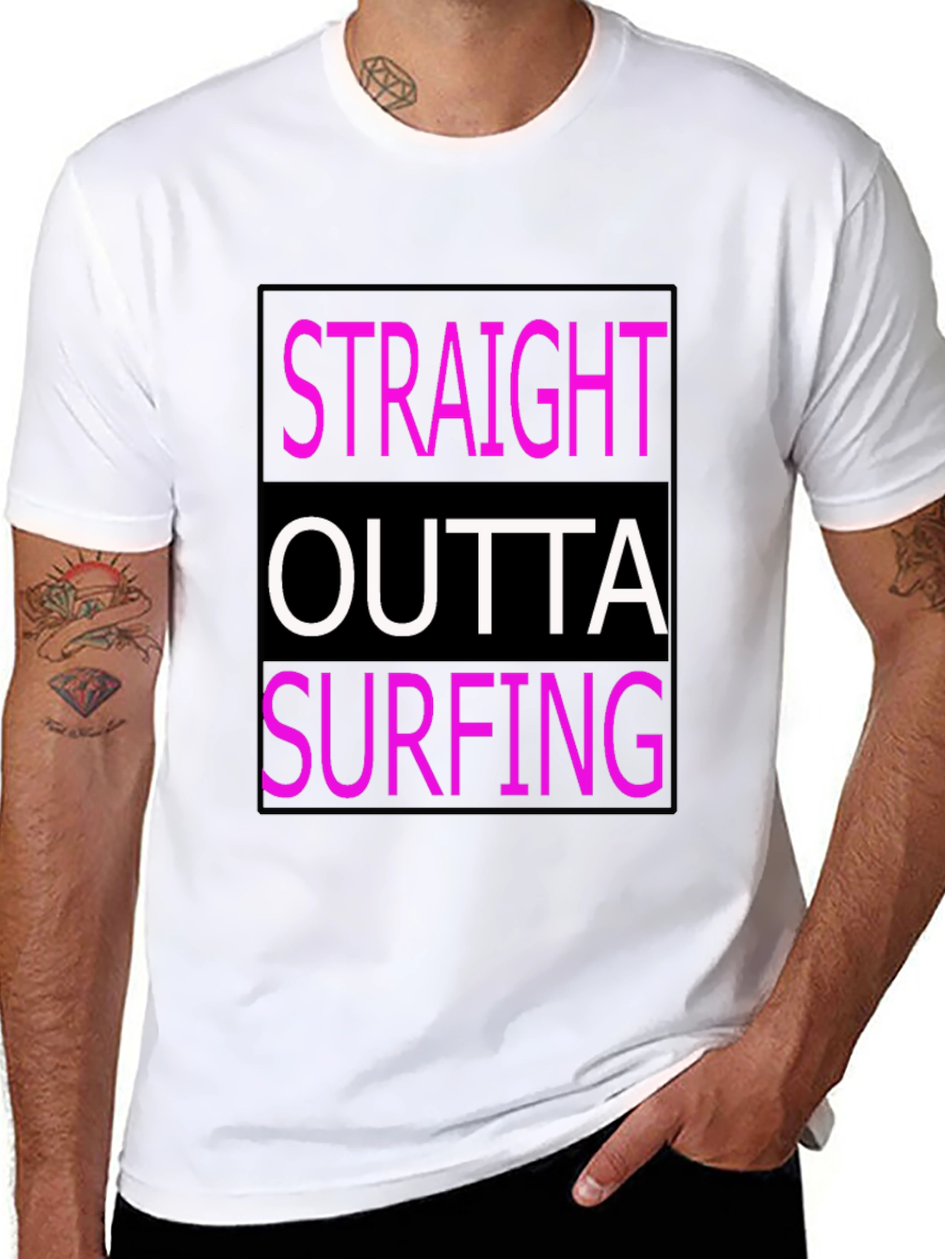Straight Outta Surfing Graphic Tee - Black Cotton T-Shirt