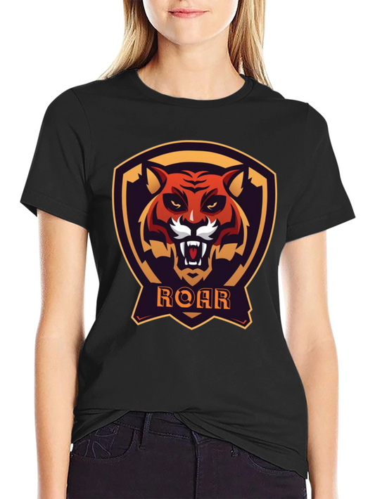 Roar Tiger Graphic Tee - Black Cotton T-Shirt