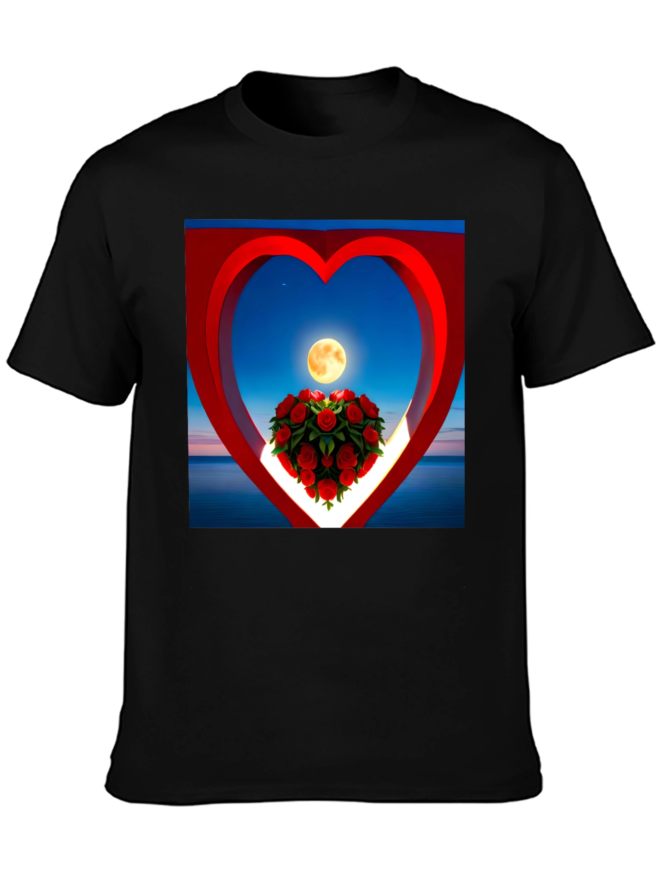 Romantic Roses & Moon Heart Graphic Tee