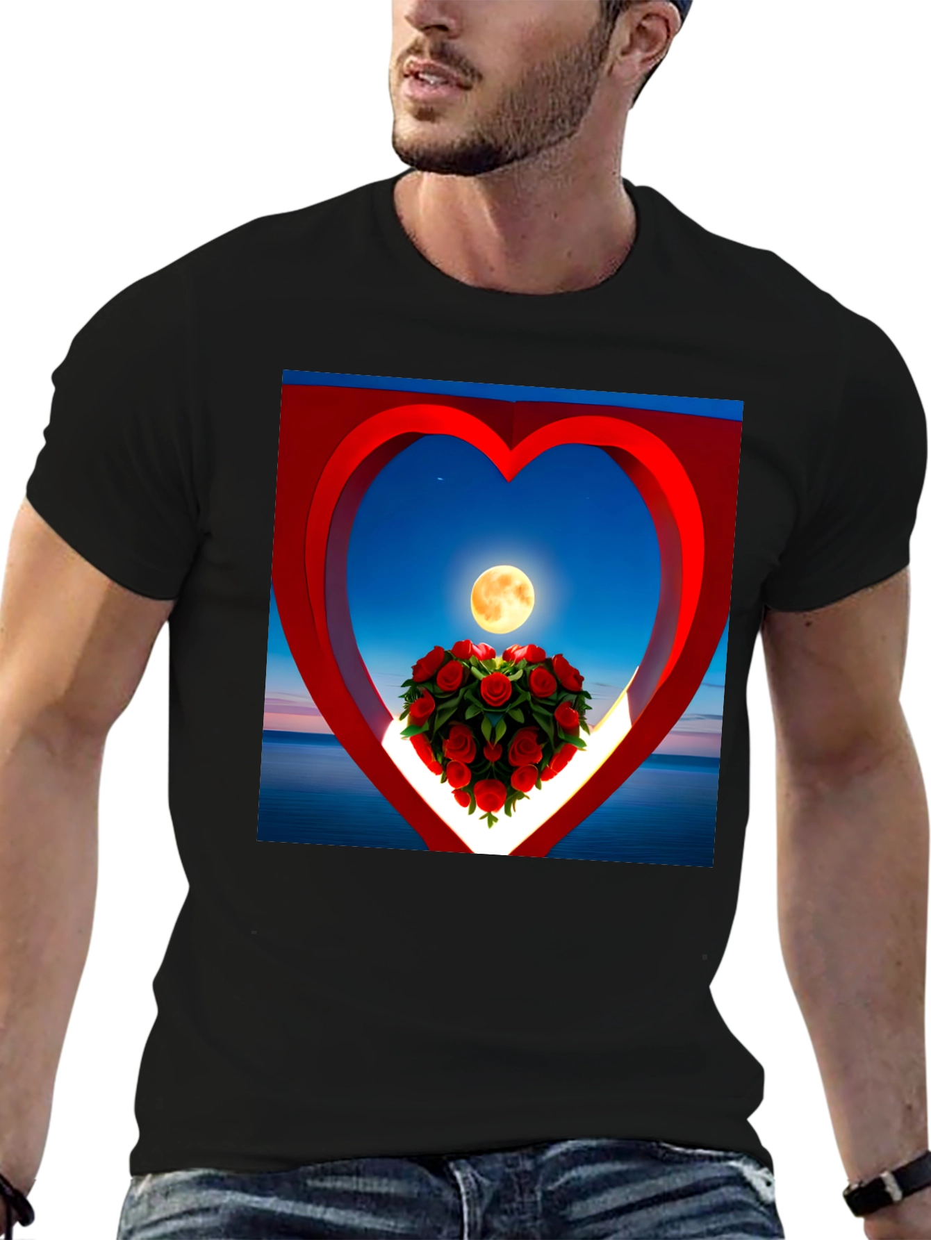 Romantic Roses & Moon Heart Graphic Tee
