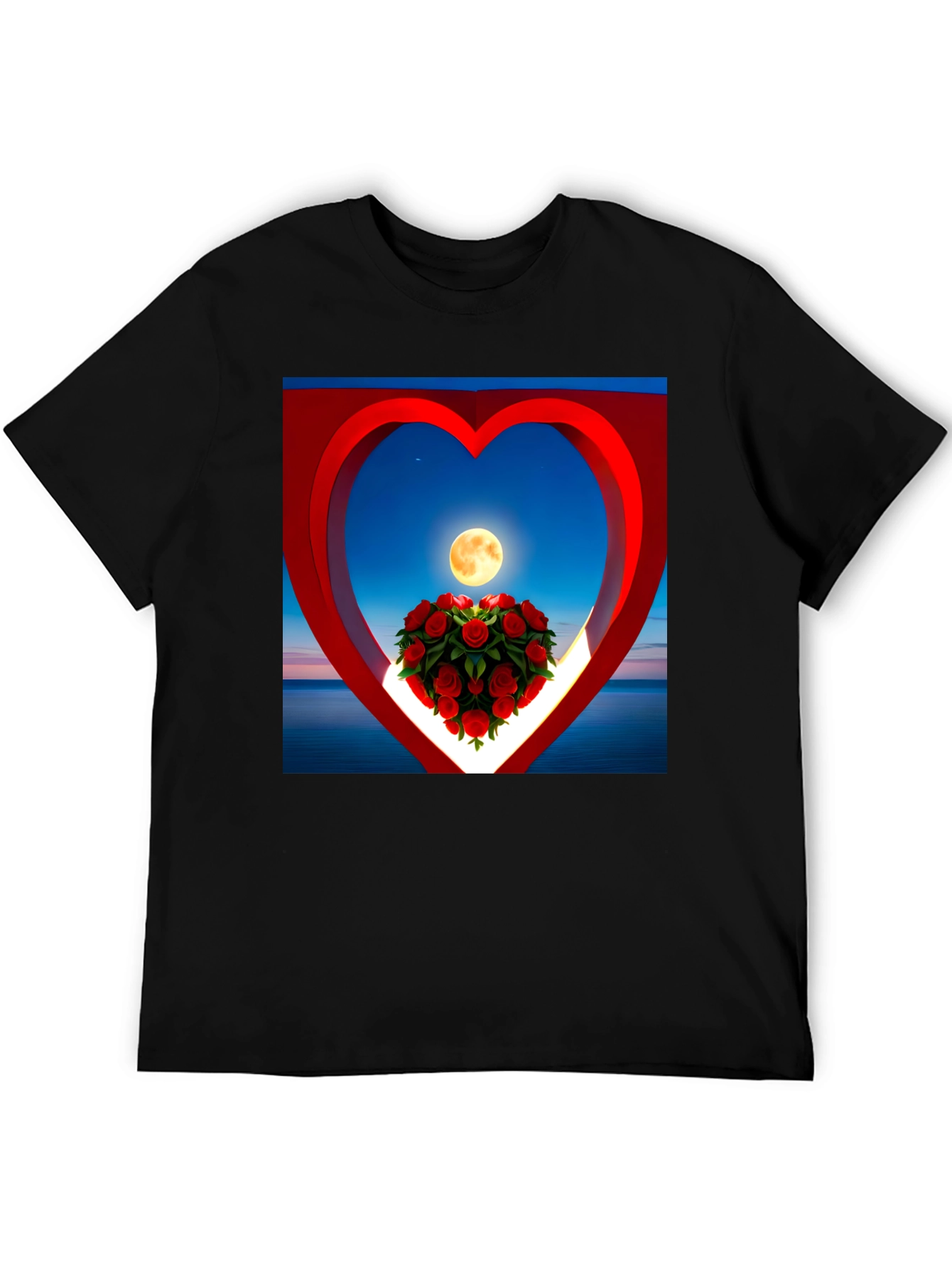 Romantic Roses & Moon Heart Graphic Tee