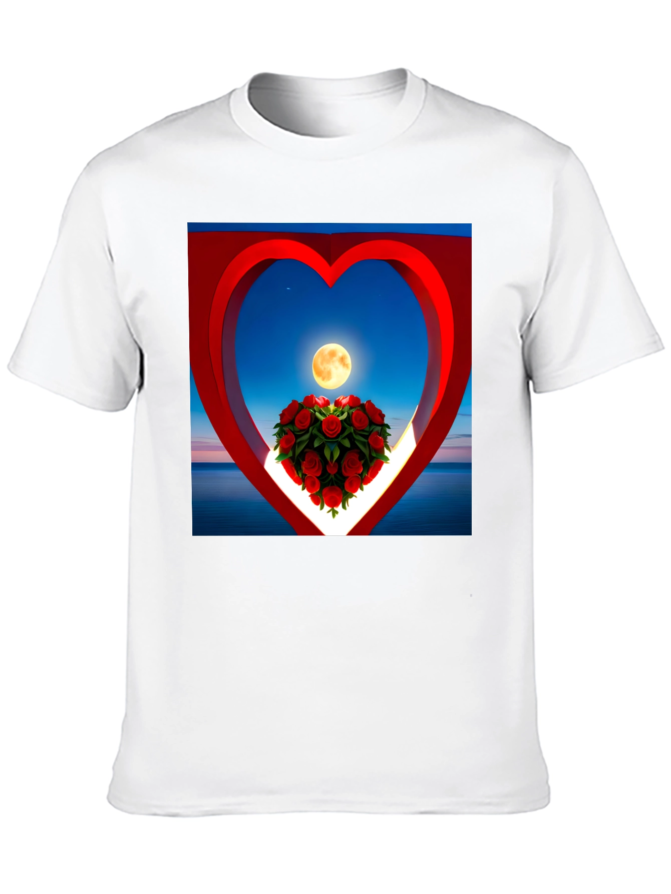 Romantic Roses & Moon Heart Graphic Tee