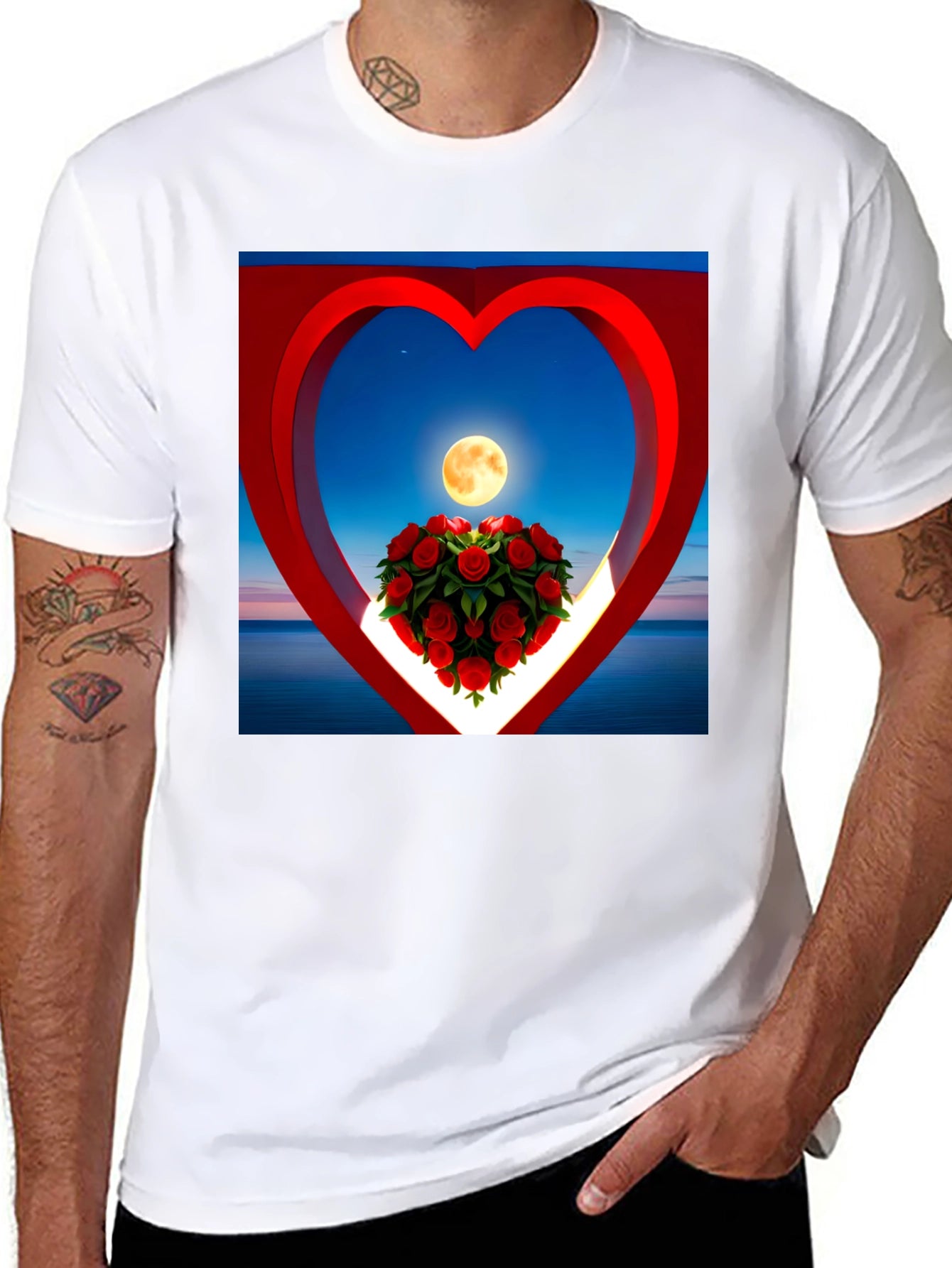 Romantic Roses & Moon Heart Graphic Tee