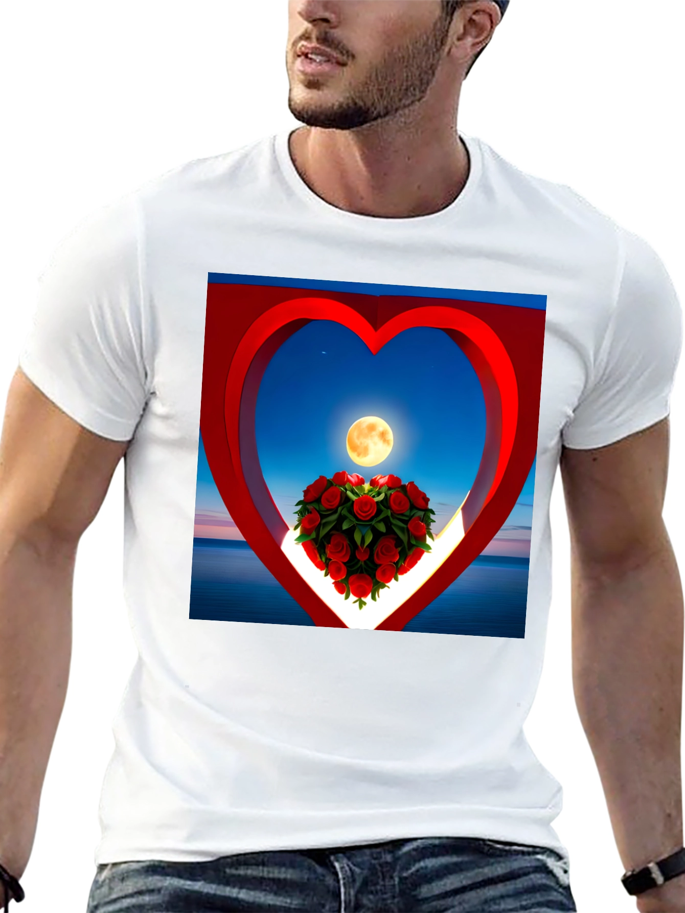 Romantic Roses & Moon Heart Graphic Tee