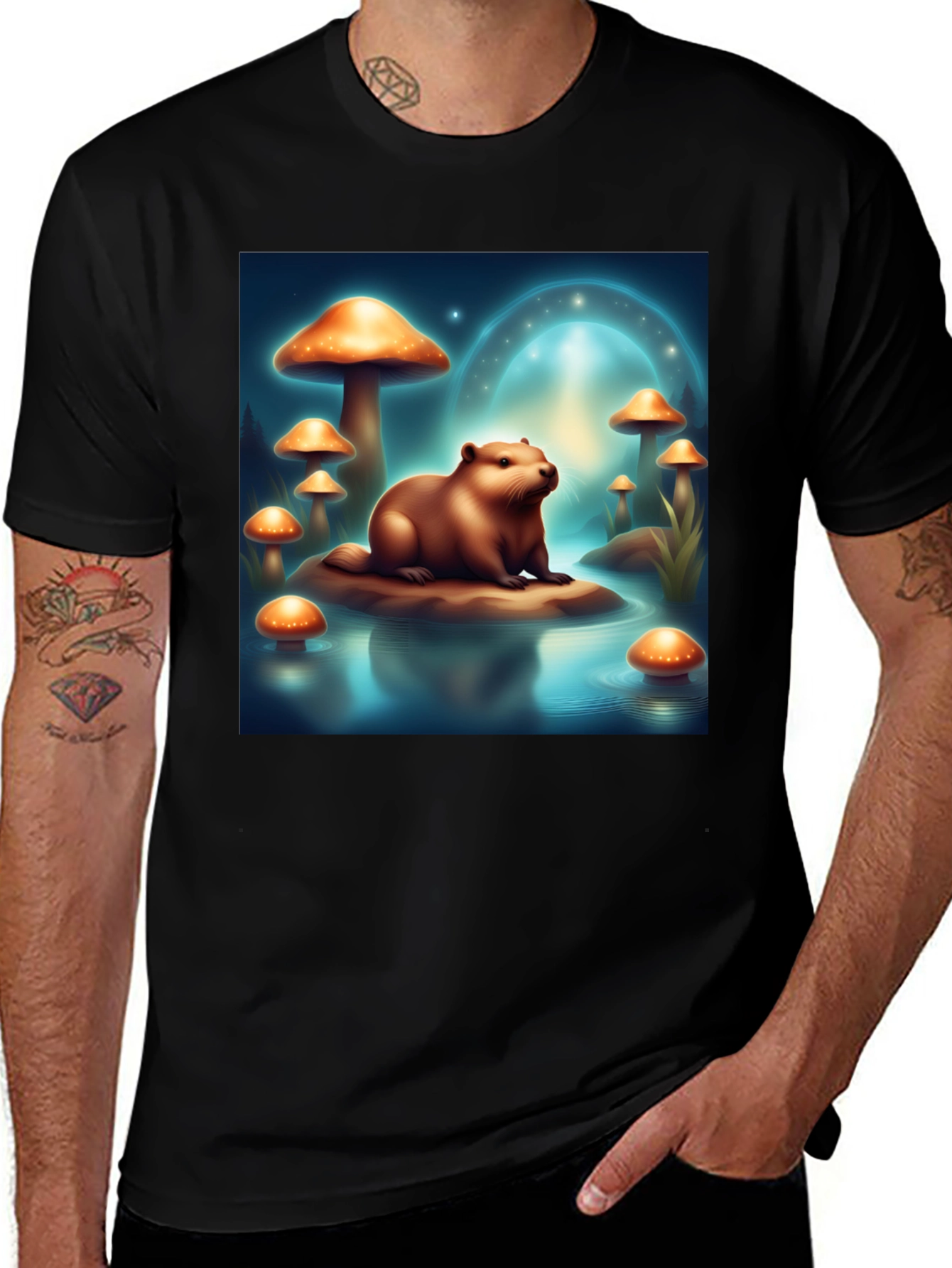 Beaver & Mushroom Graphic T-Shirt