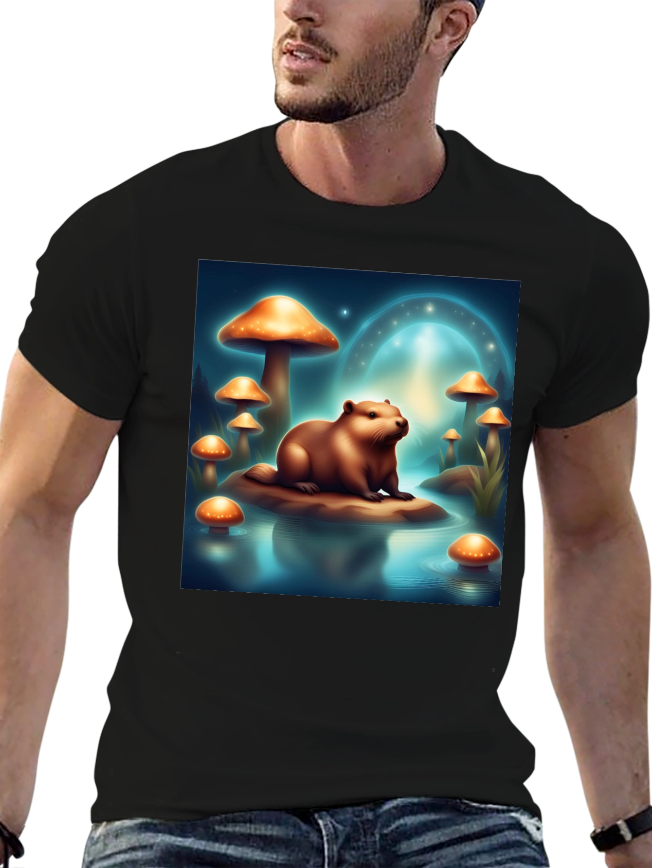 Beaver & Mushroom Graphic T-Shirt