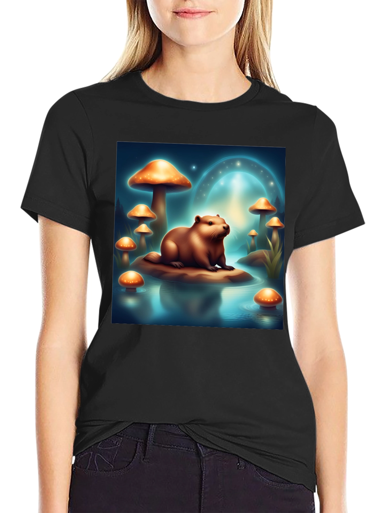 Beaver & Mushroom Graphic T-Shirt