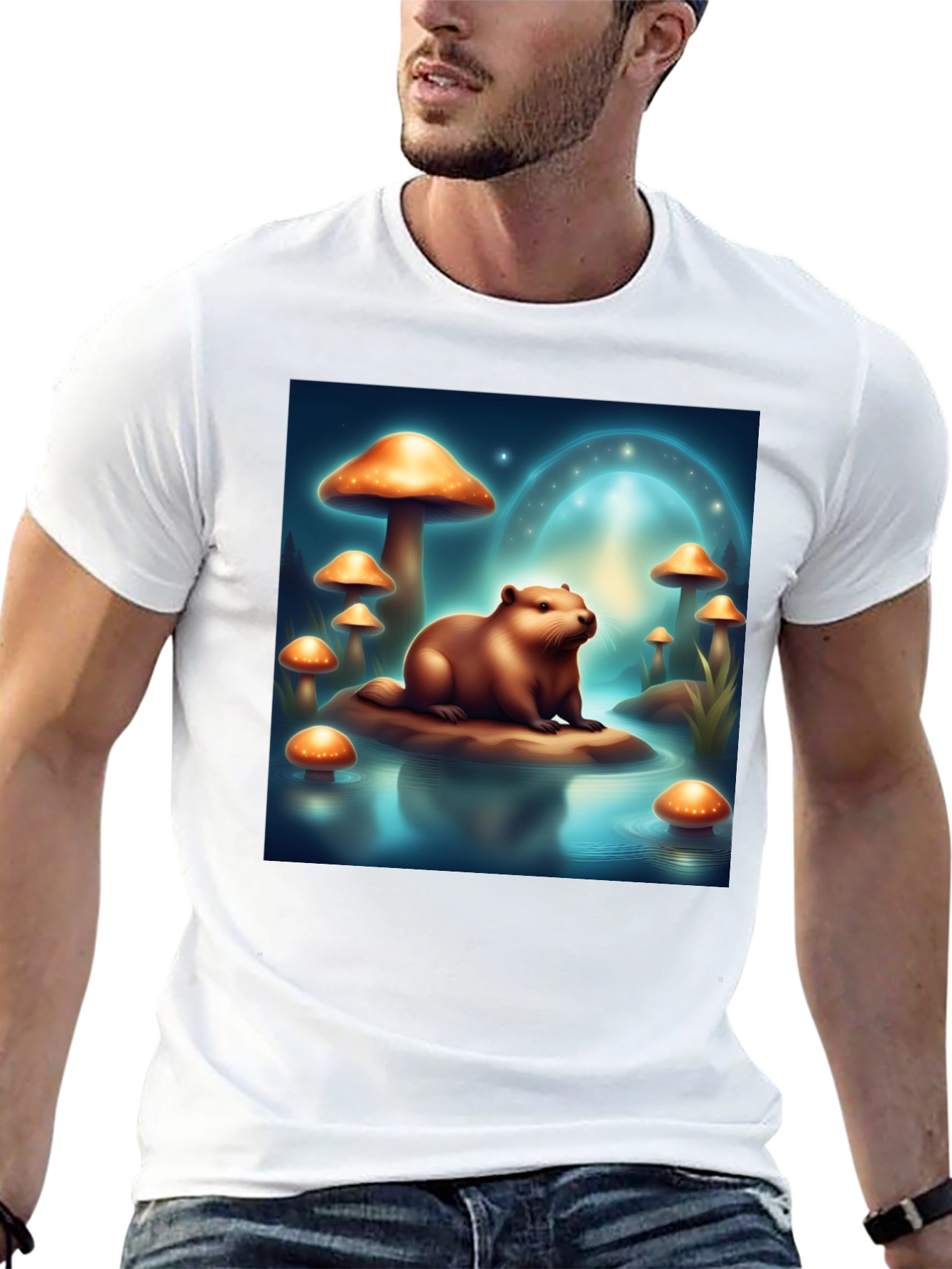 Beaver & Mushroom Graphic T-Shirt