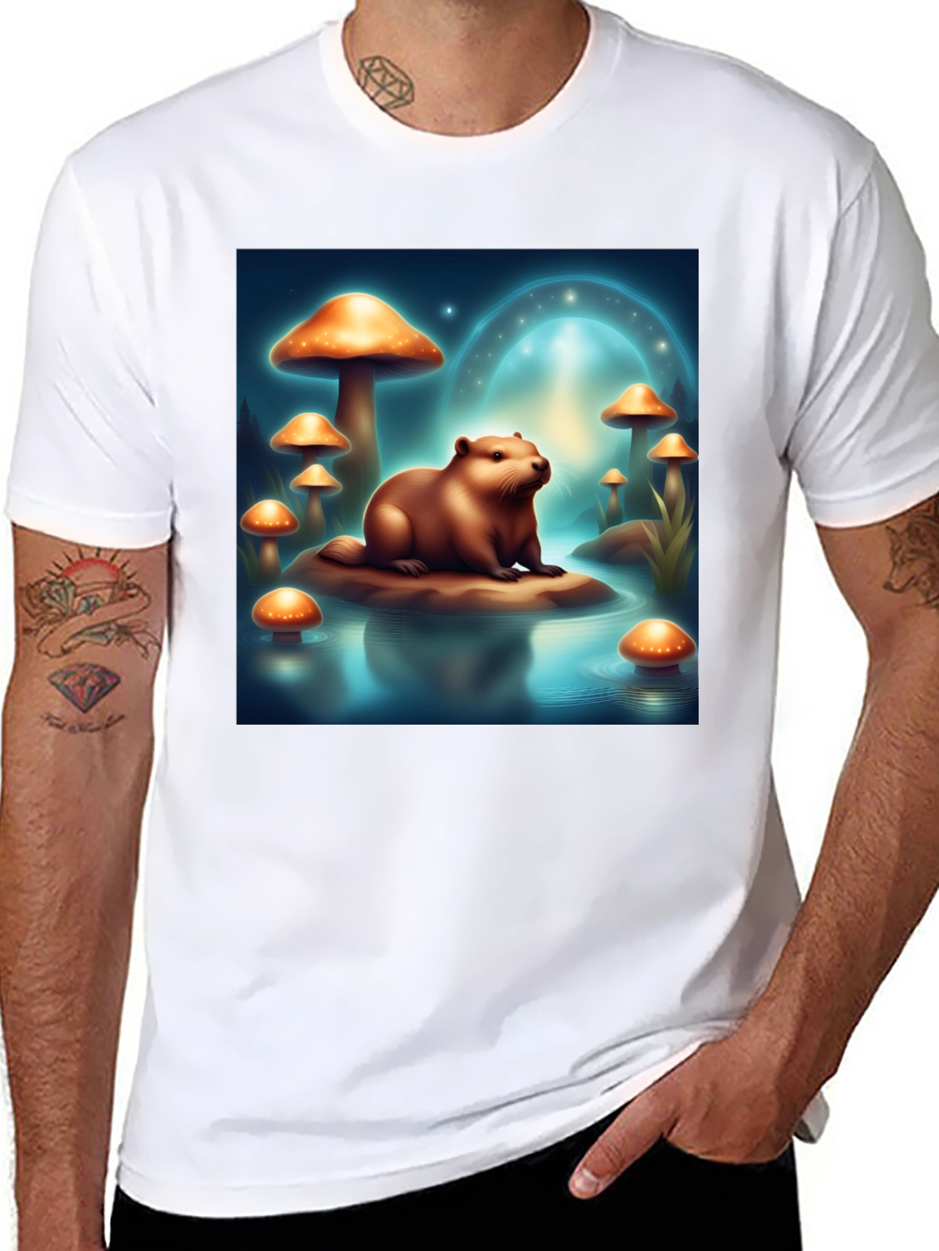 Beaver & Mushroom Graphic T-Shirt