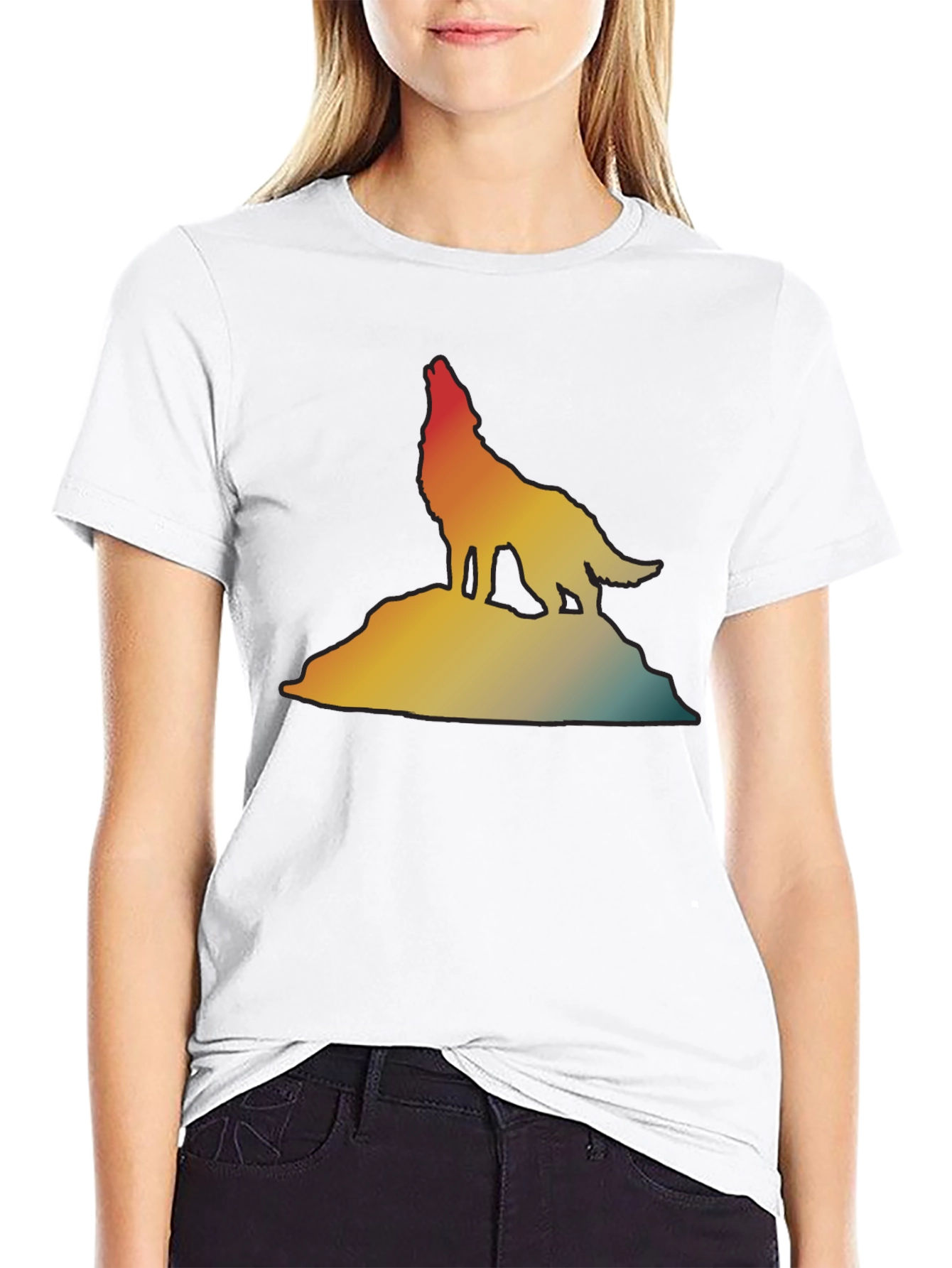 Retro Wolf Howling T-Shirt - Gradient Design