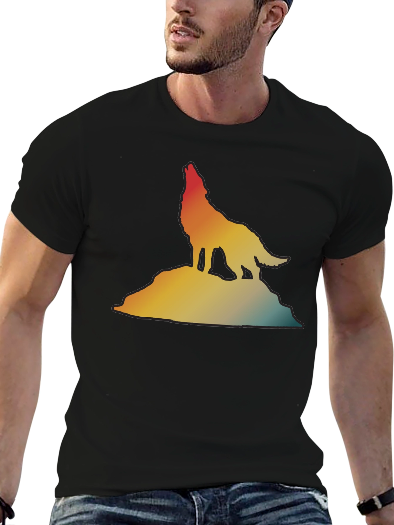 Retro Wolf Howling T-Shirt - Gradient Design