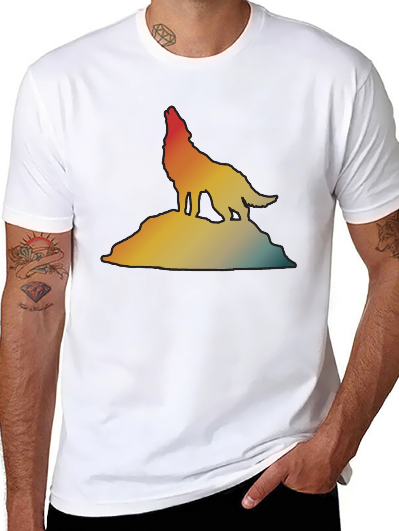Retro Wolf Howling T-Shirt - Gradient Design