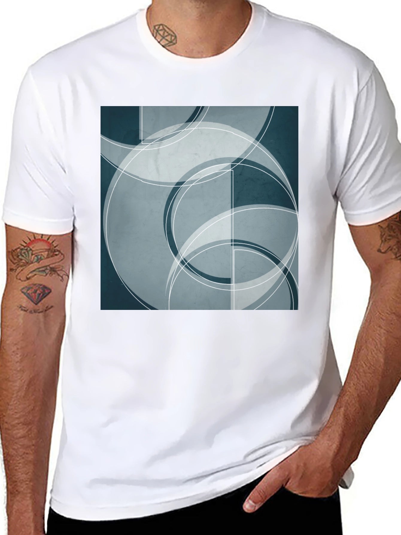 Abstract Geometric Circle Design Black T-Shirt