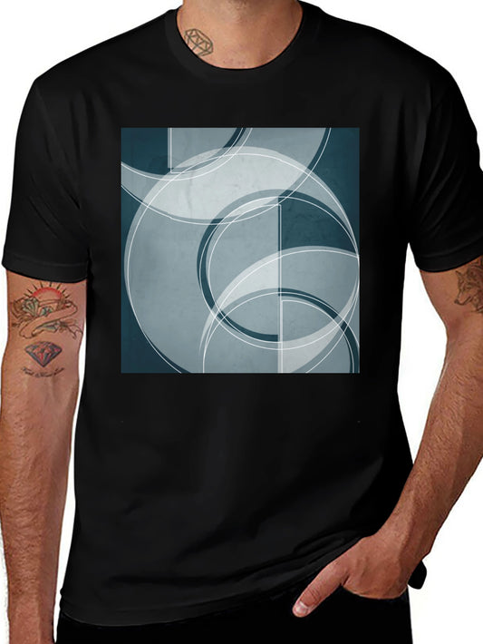 Abstract Geometric Circle Design Black T-Shirt