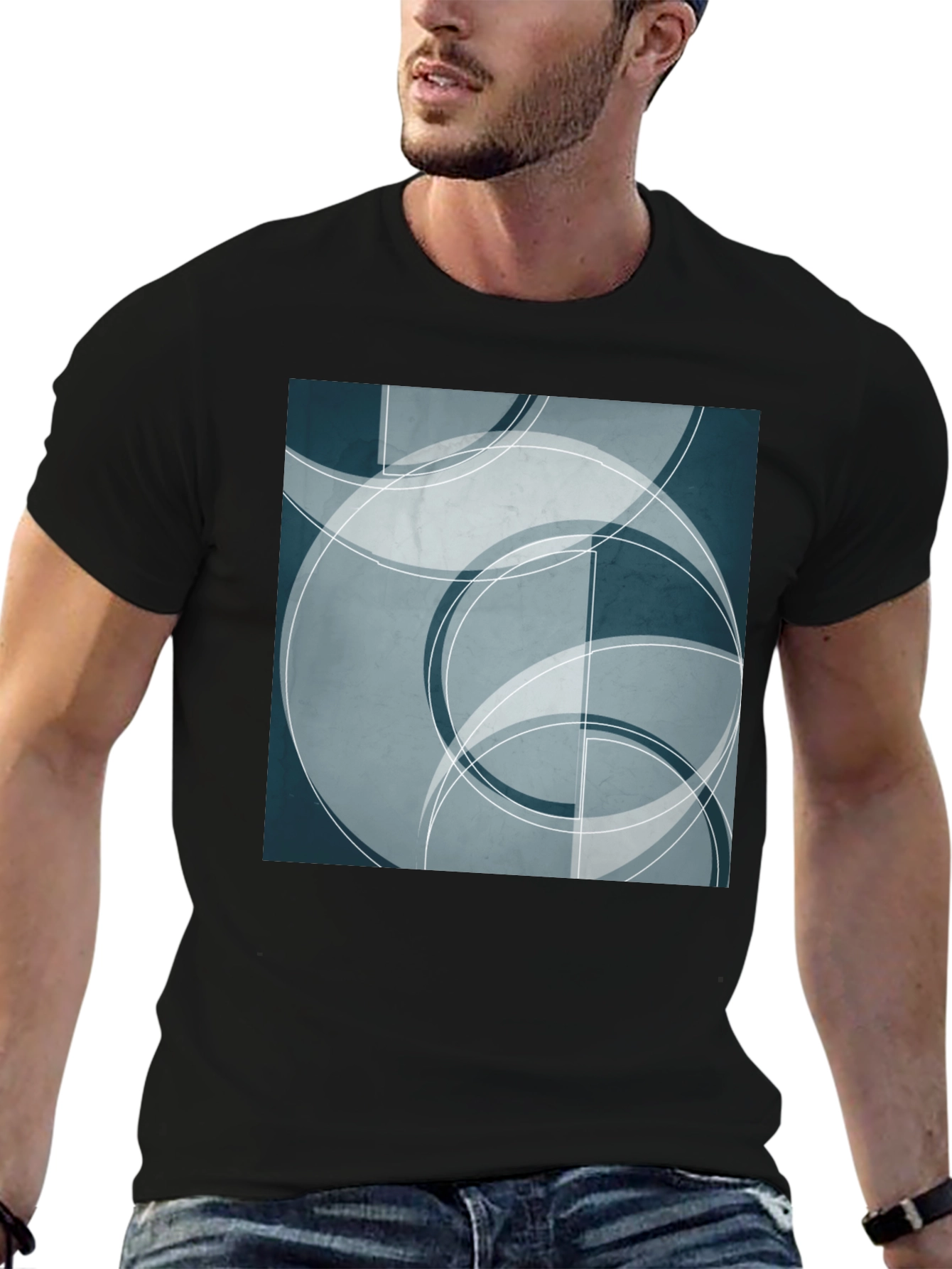 Abstract Geometric Circle Design Black T-Shirt