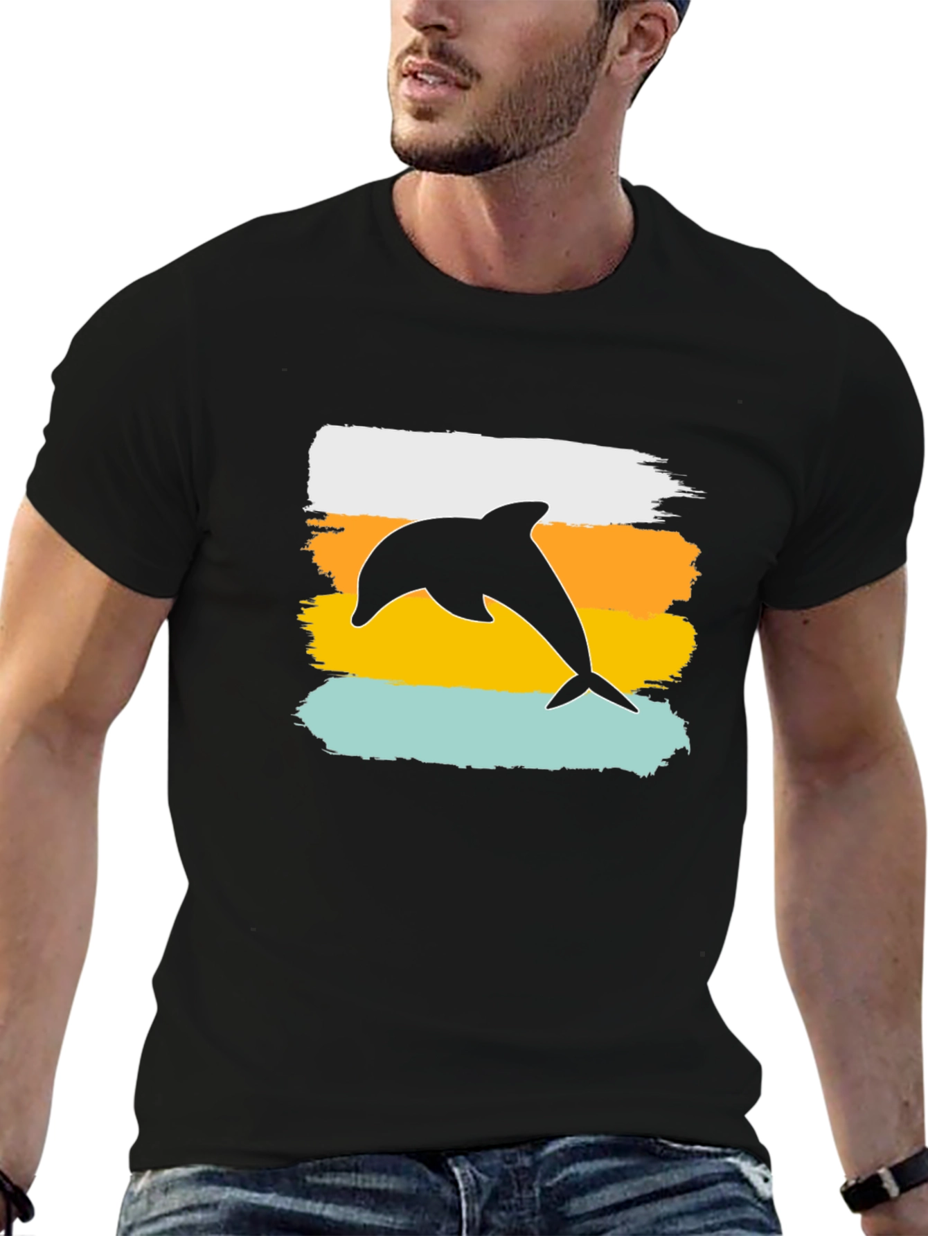 Retro Dolphin Graphic Tee - Black T-Shirt