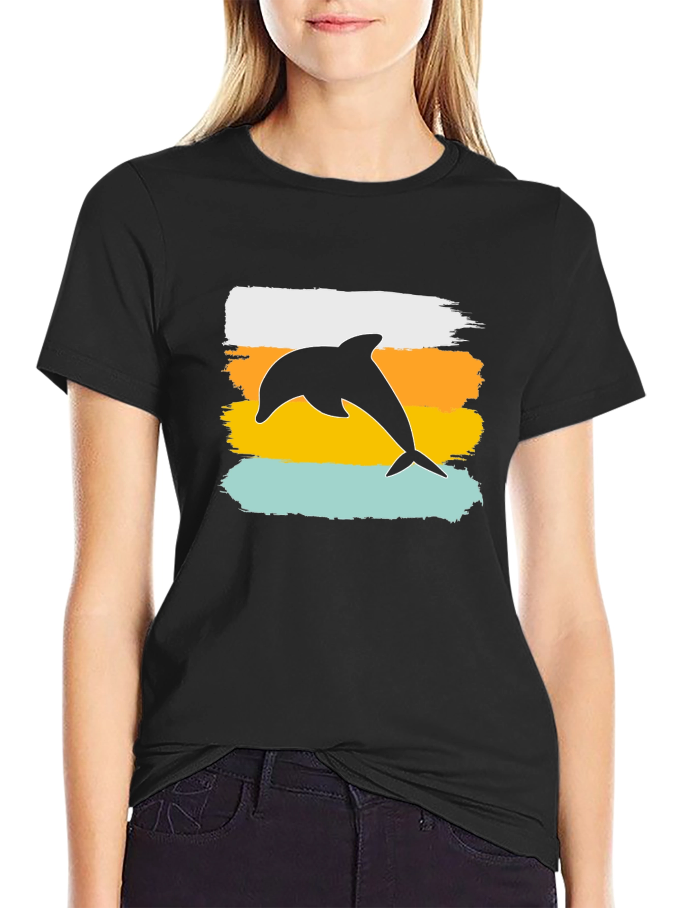 Retro Dolphin Graphic Tee - Black T-Shirt