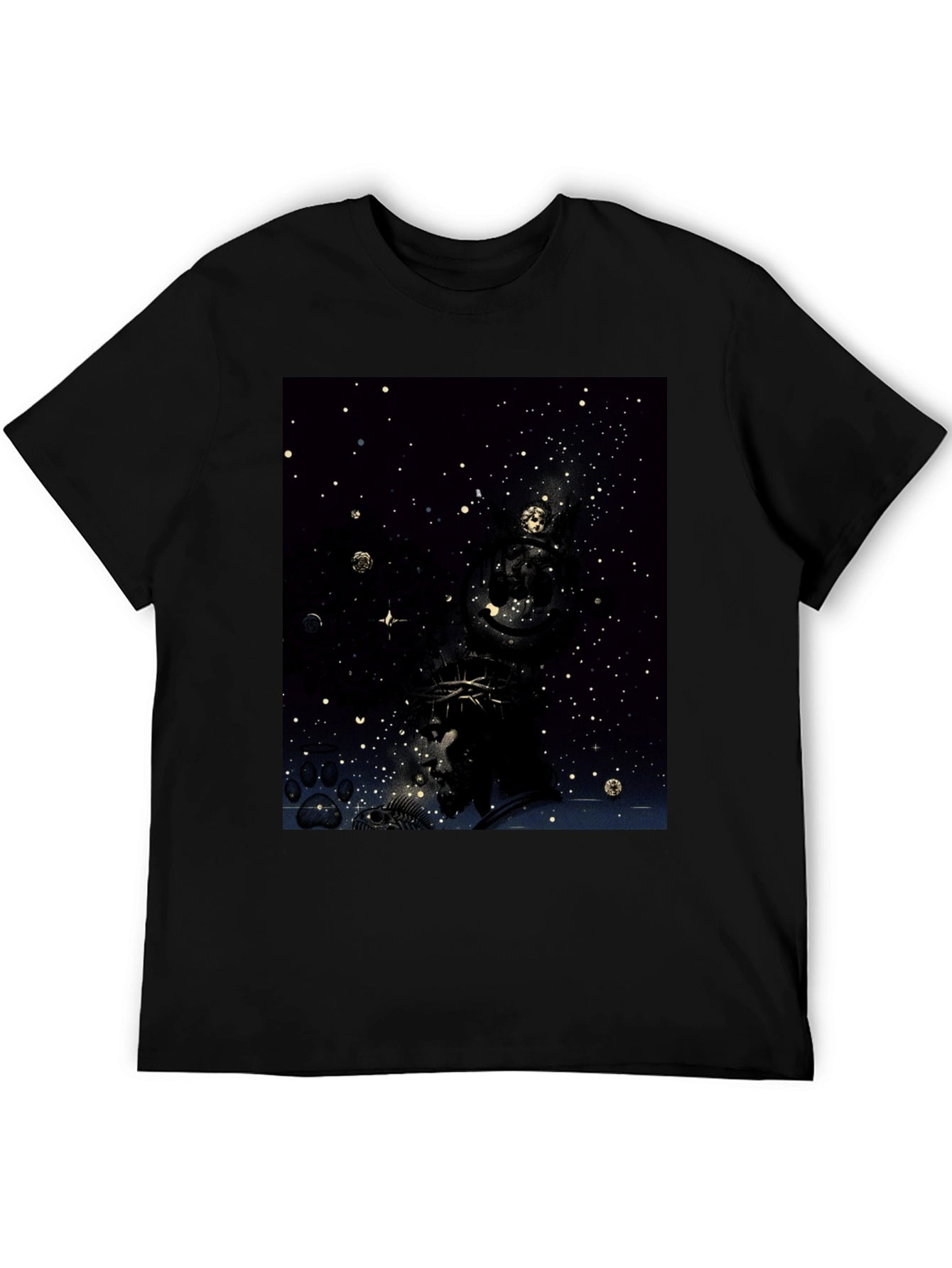 Celestial Crown Graphic Tee - Black Cotton Blend