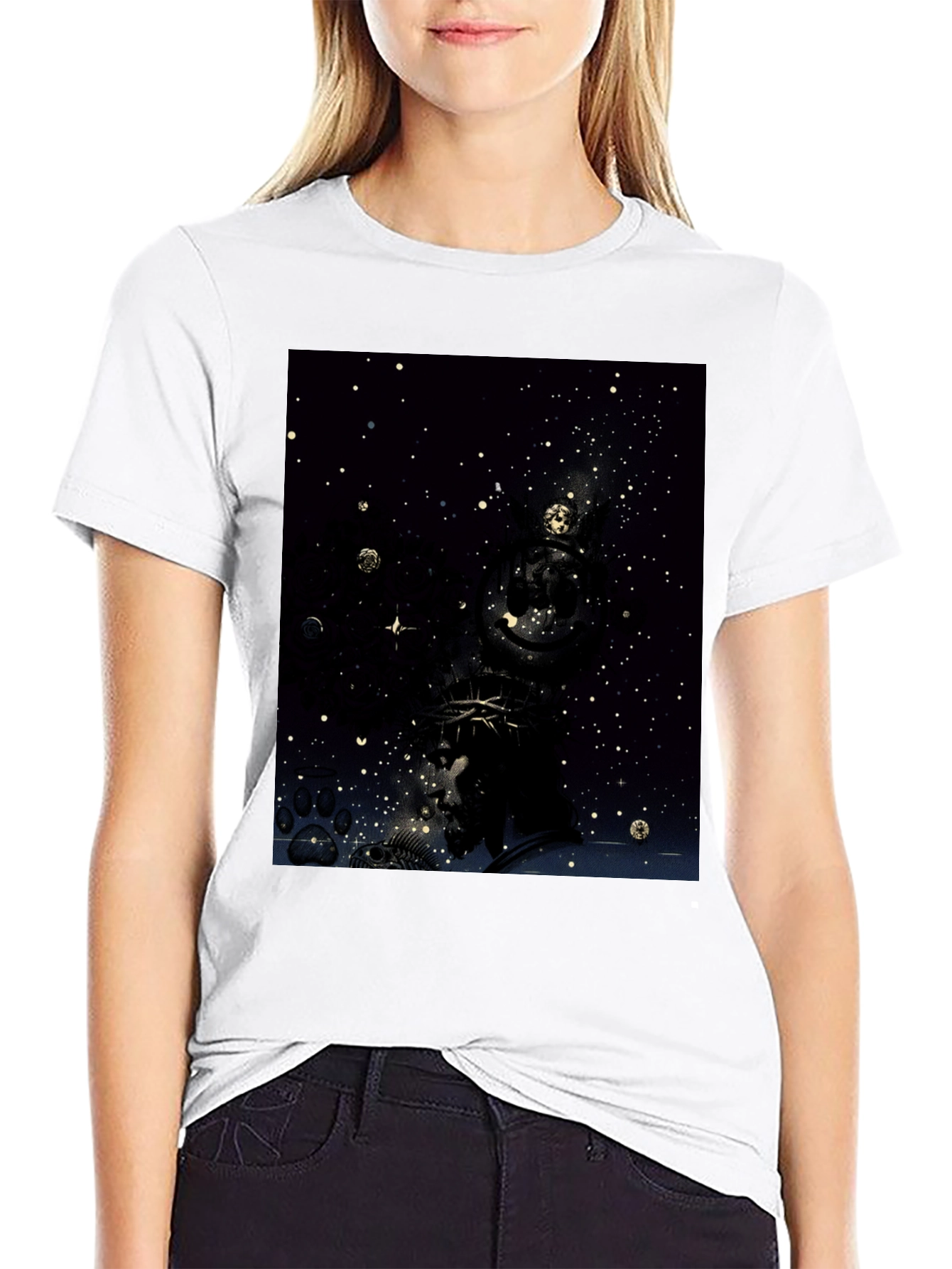 Celestial Crown Graphic Tee - Black Cotton Blend