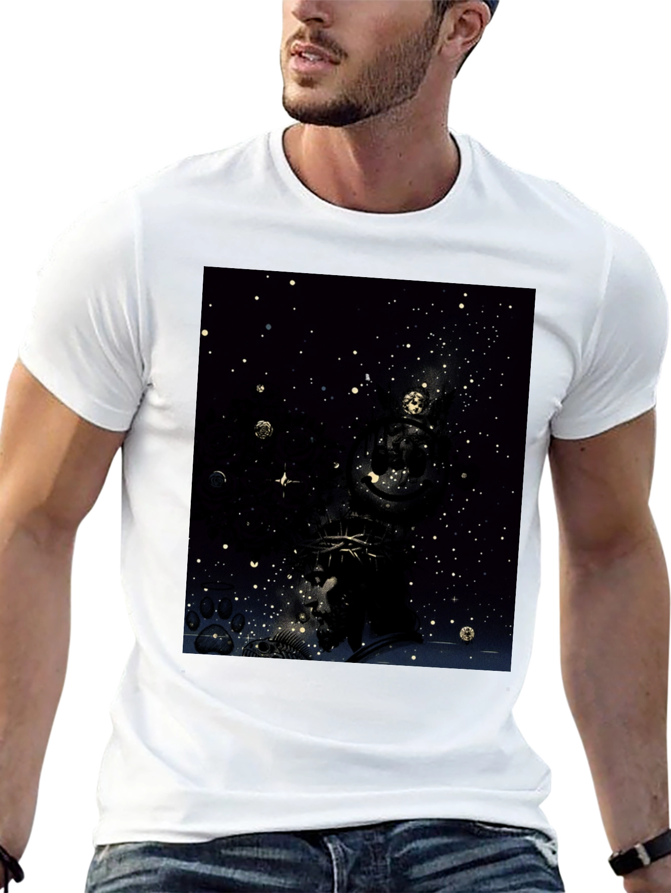 Celestial Crown Graphic Tee - Black Cotton Blend