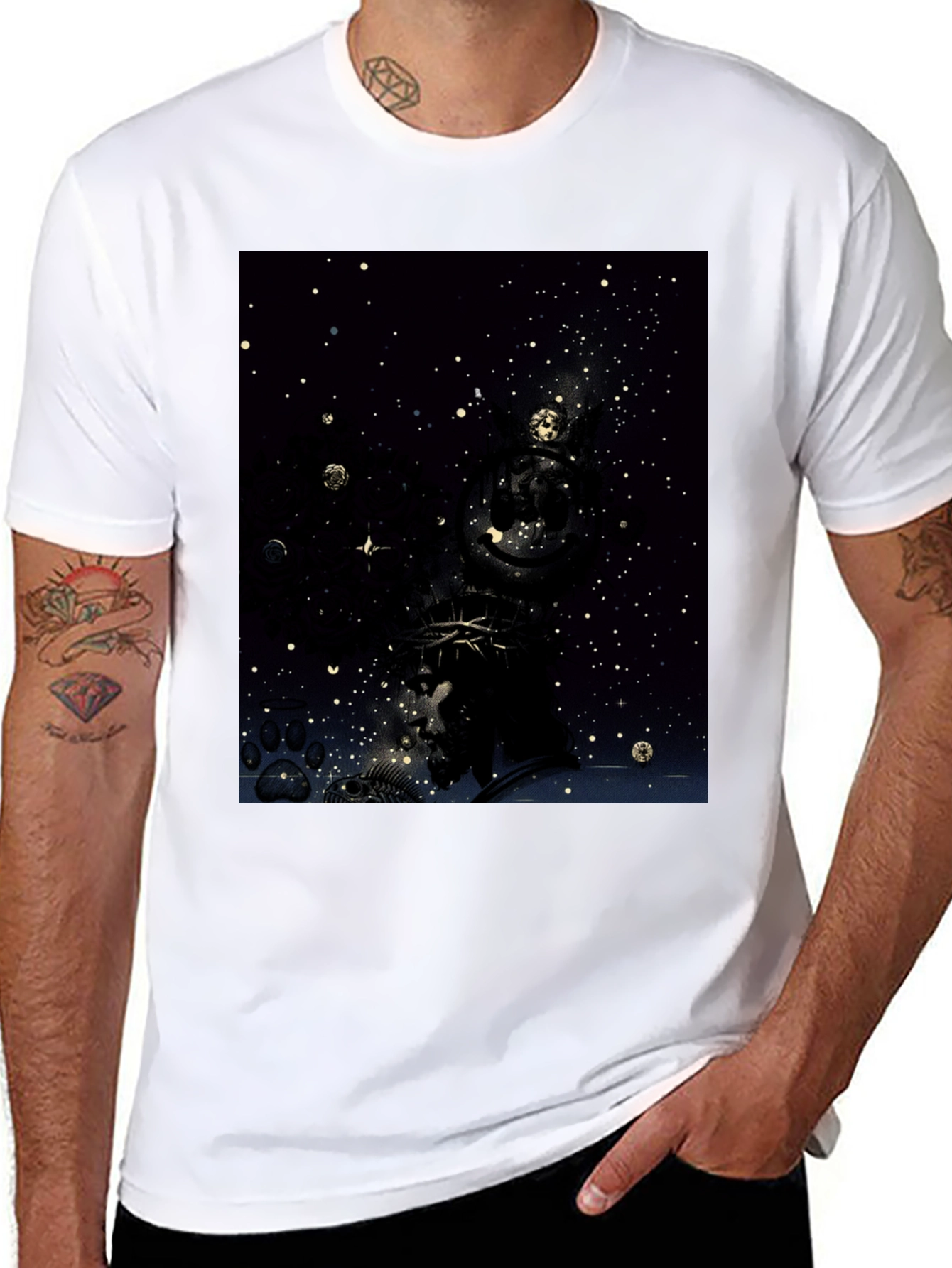 Celestial Crown Graphic Tee - Black Cotton Blend