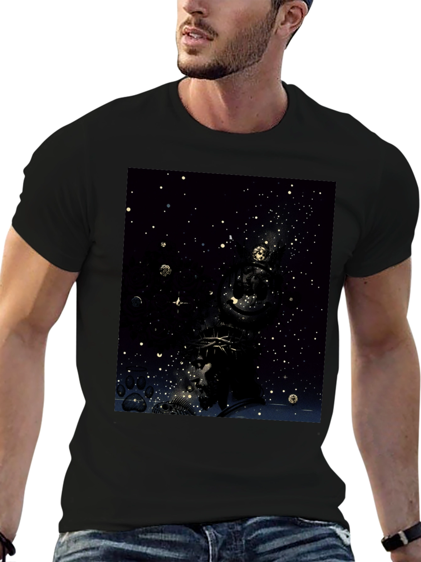 Celestial Crown Graphic Tee - Black Cotton Blend