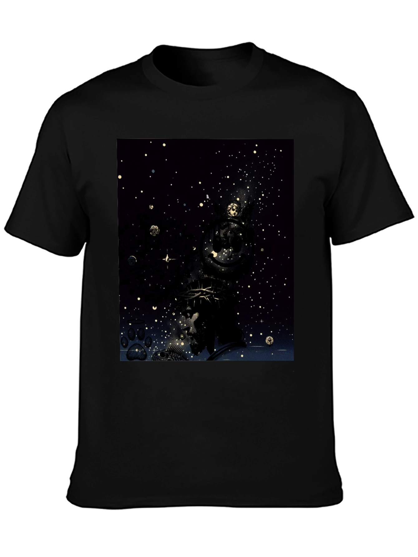 Celestial Crown Graphic Tee - Black Cotton Blend