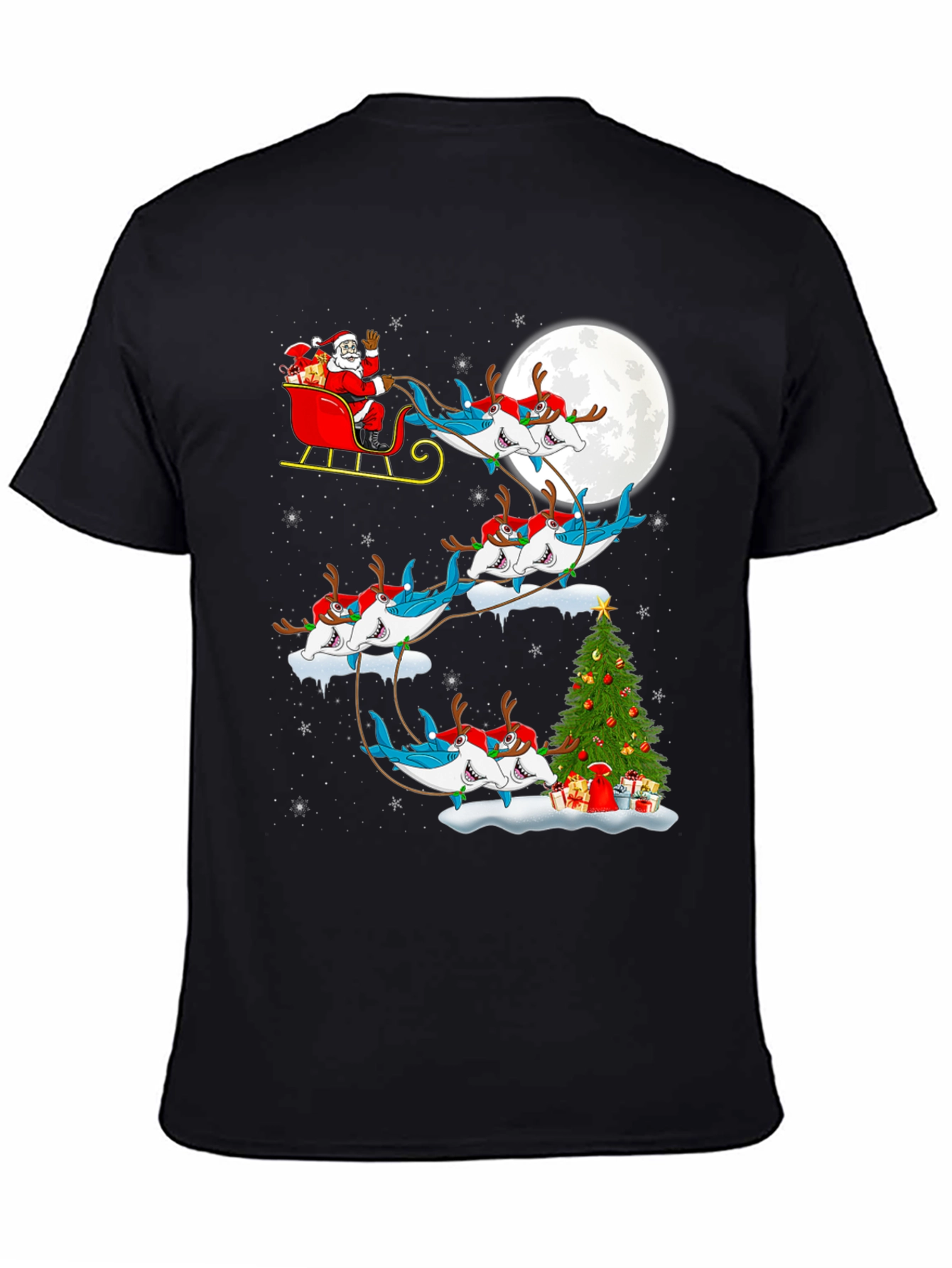 Shark Santa Sleigh Christmas Tee