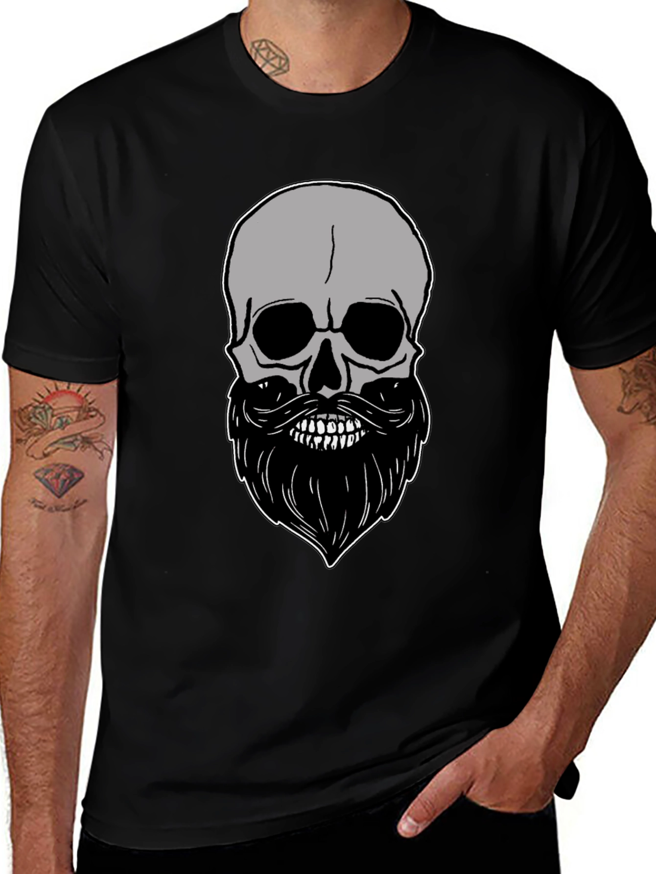 Skull & Beard Graphic Tee - Mens Black T-Shirt