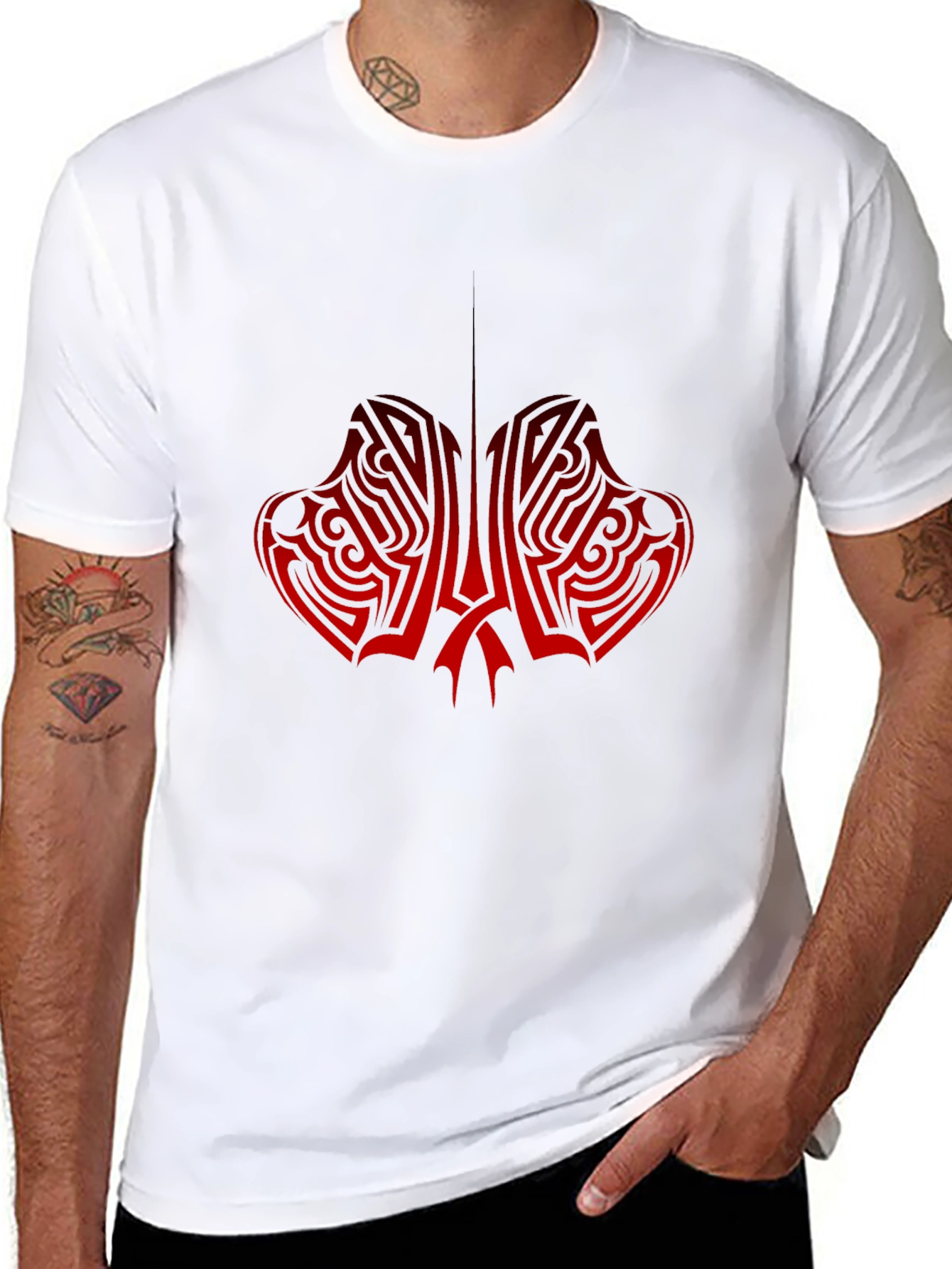 Tribal Red Graphic Black T-Shirt