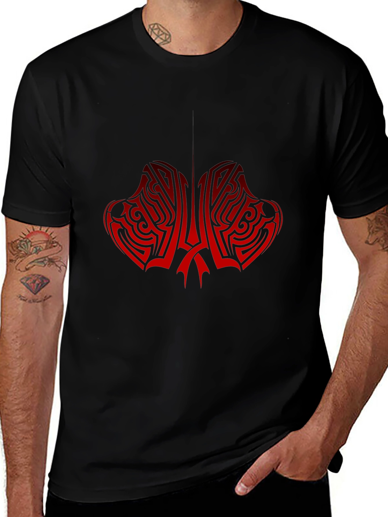 Tribal Red Graphic Black T-Shirt