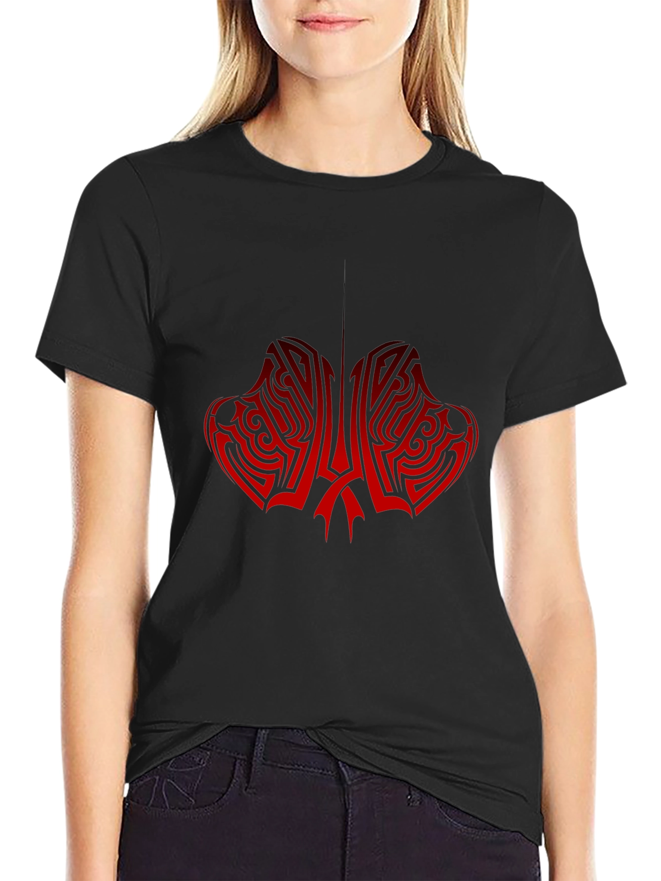 Tribal Red Graphic Black T-Shirt