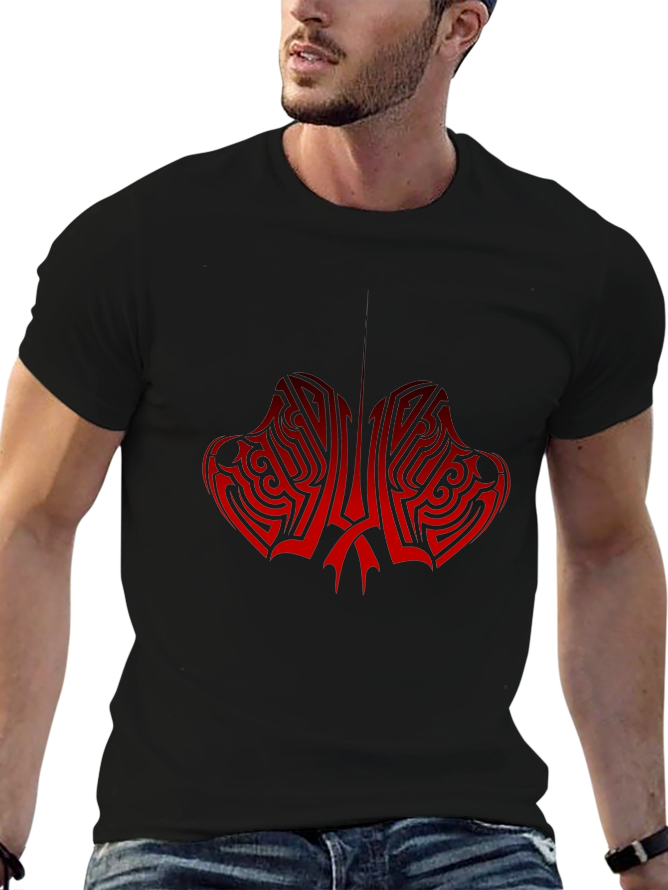 Tribal Red Graphic Black T-Shirt