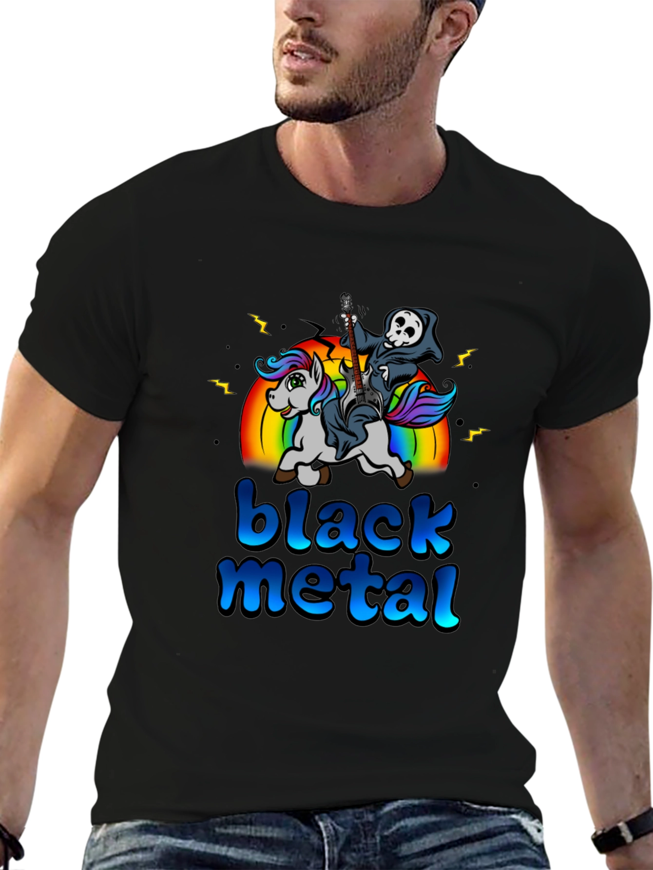 Black Metal Unicorn Graphic T-Shirt