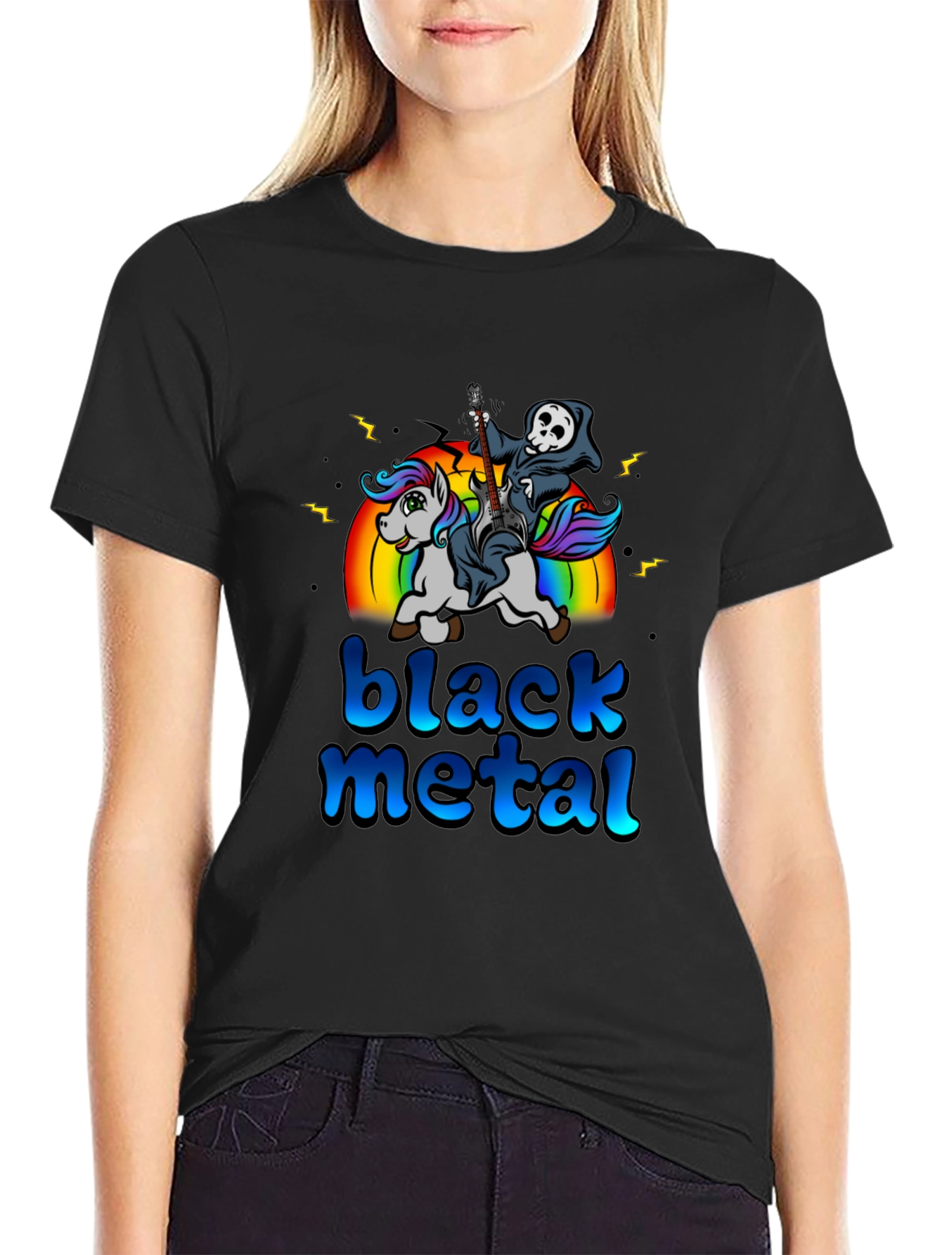 Black Metal Unicorn Graphic T-Shirt