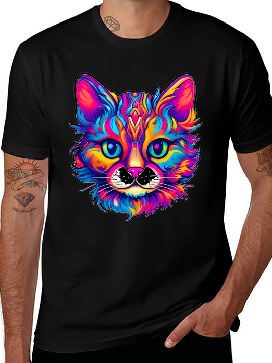 Colorful Psychedelic Cat Graphic T-Shirt