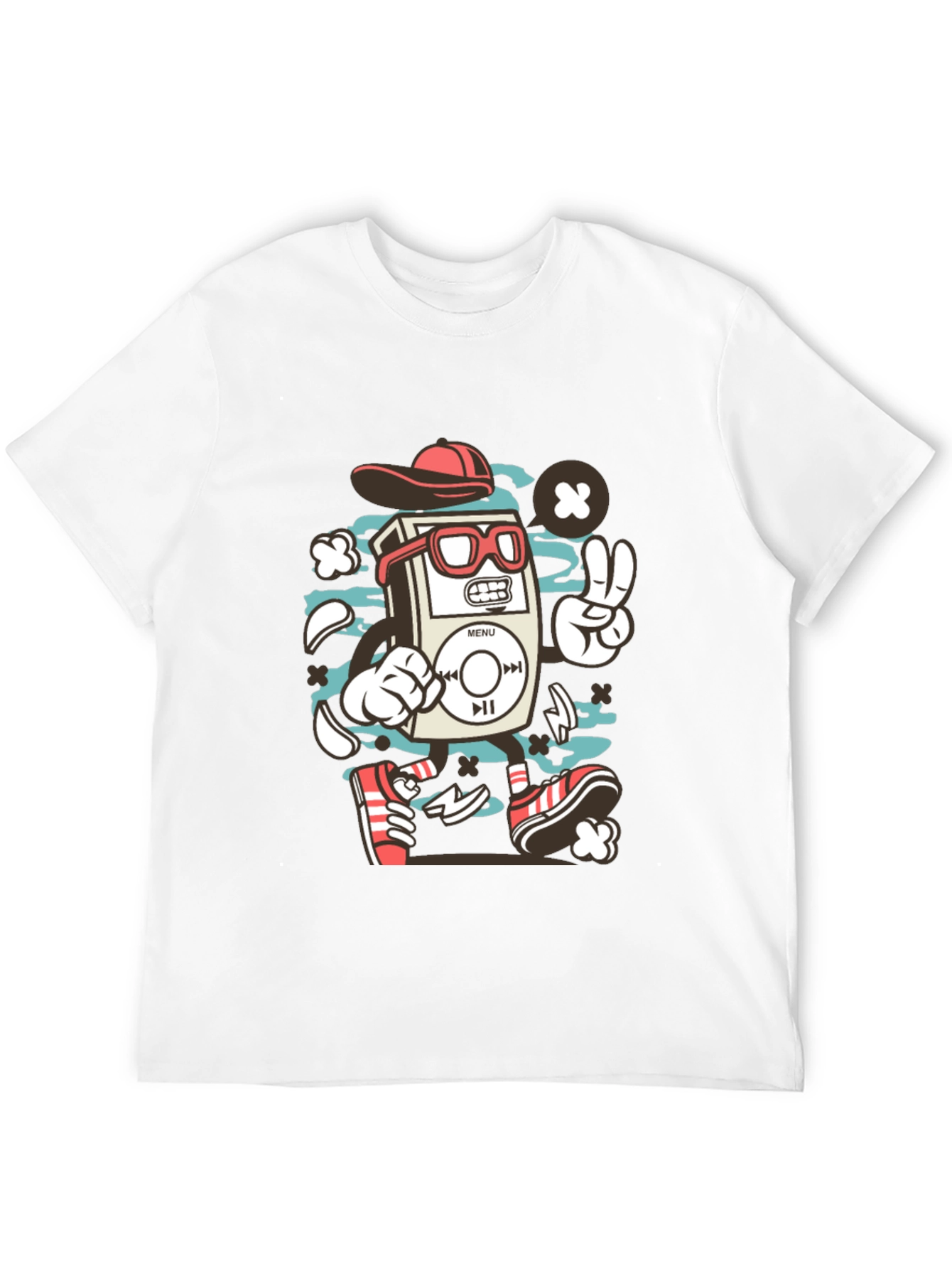 Retro Cartoon Music Player Black T-Shirt