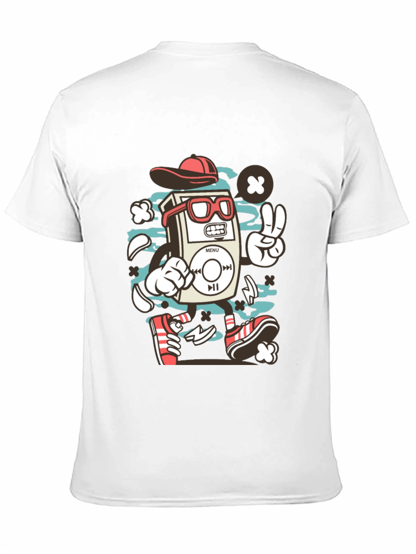 Retro Cartoon Music Player Black T-Shirt
