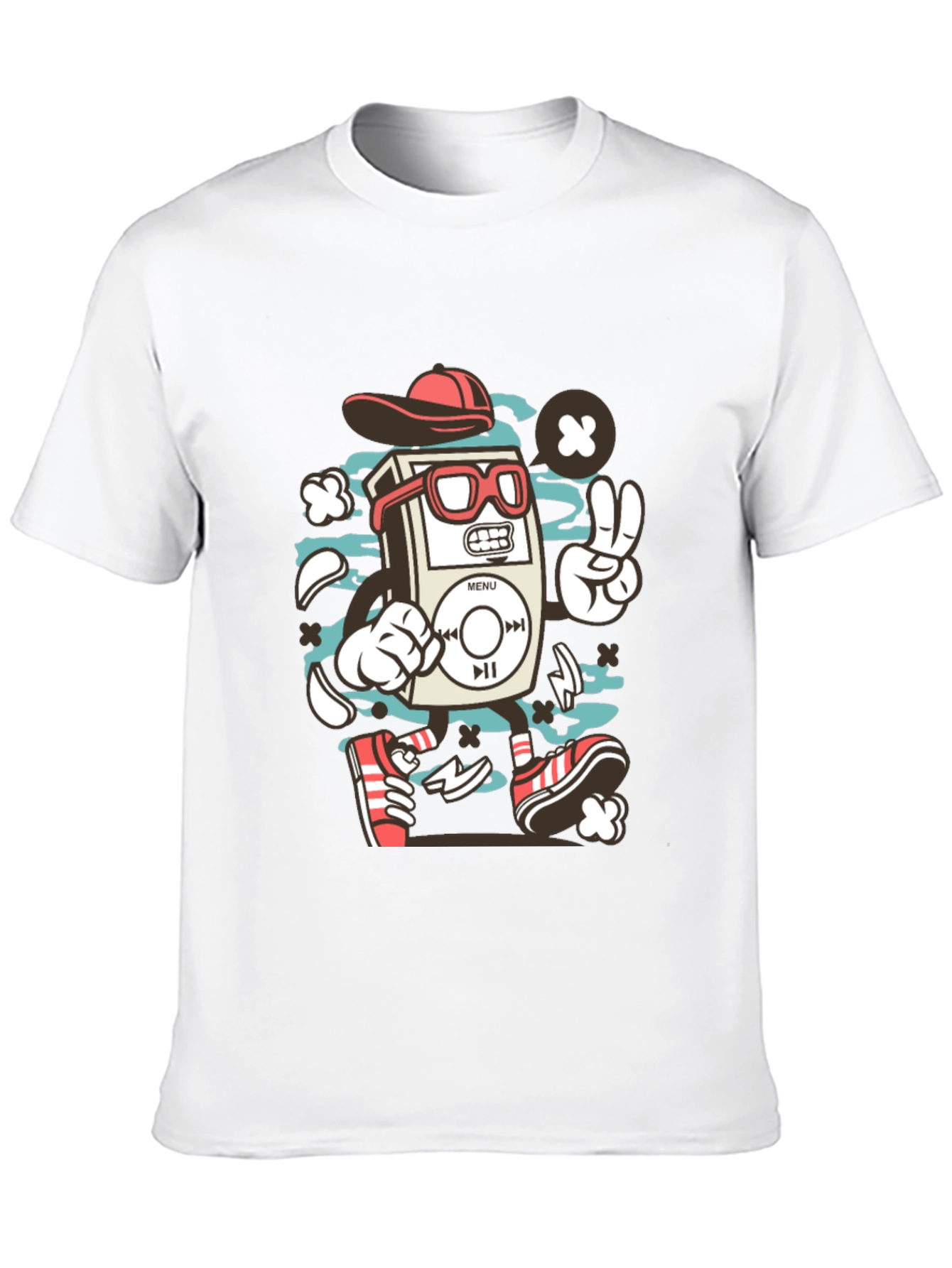 Retro Cartoon Music Player Black T-Shirt