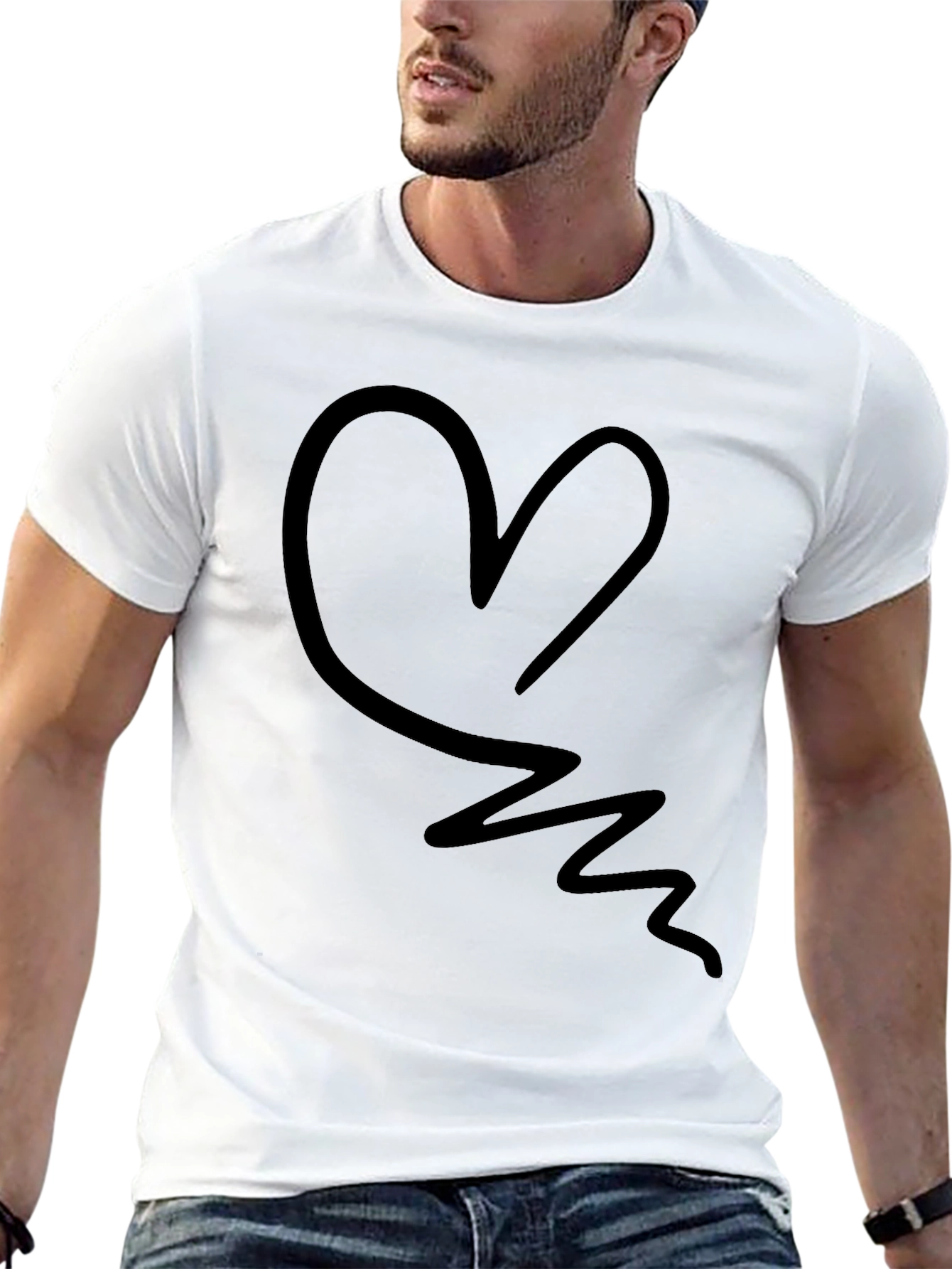 Abstract Heart Graphic Tee - Black Casual T-Shirt