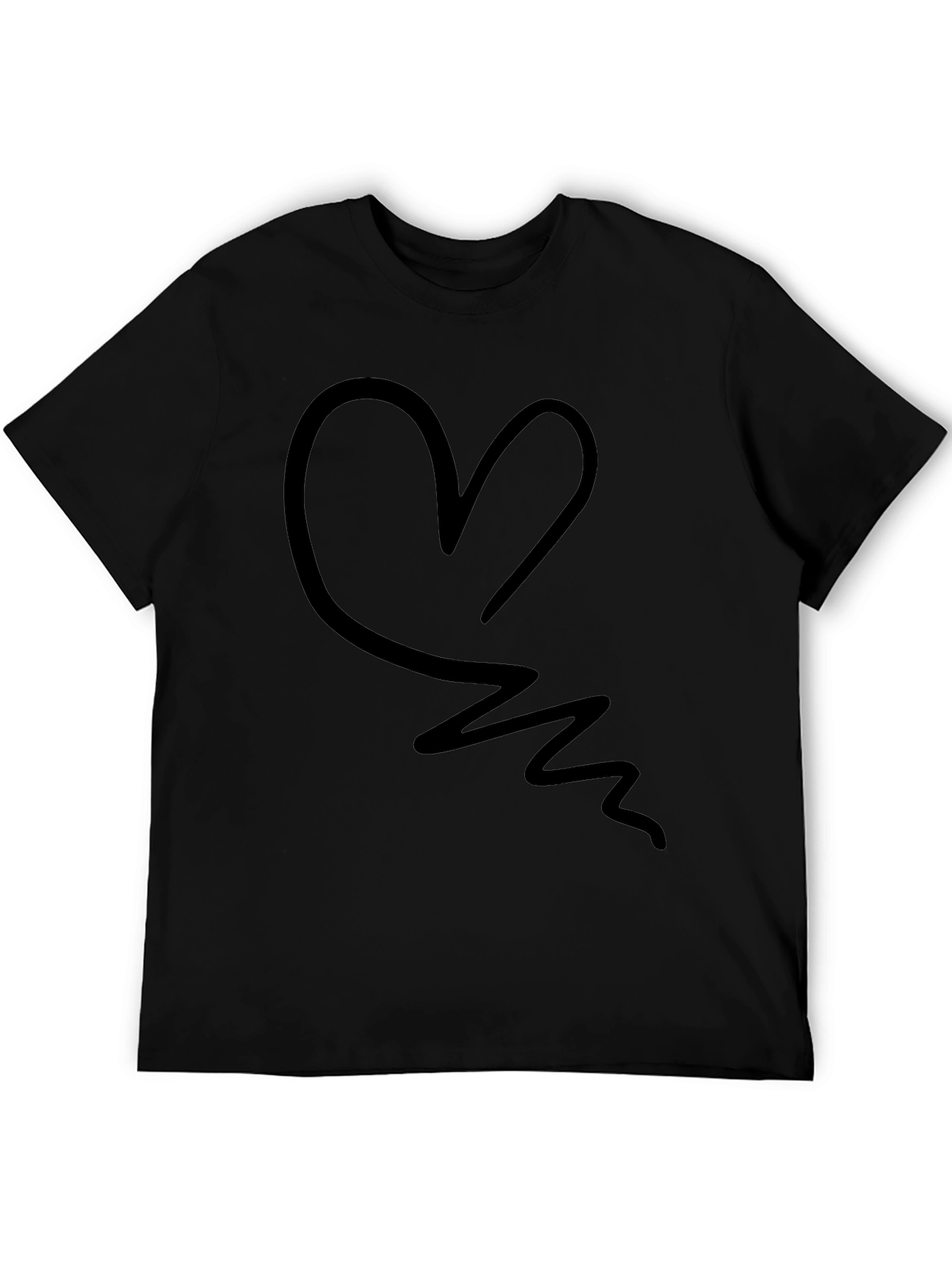Abstract Heart Graphic Tee - Black Casual T-Shirt