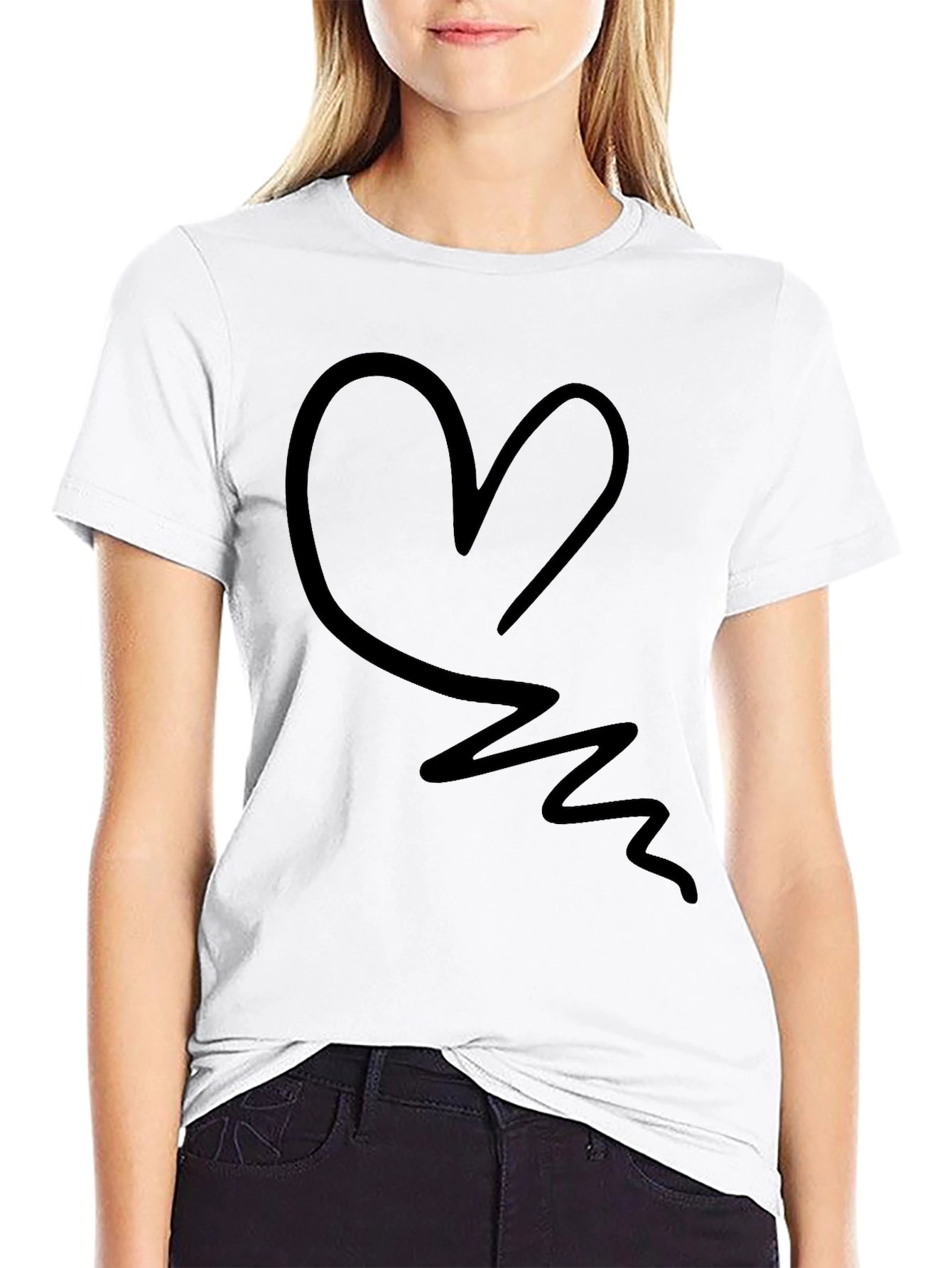 Abstract Heart Graphic Tee - Black Casual T-Shirt