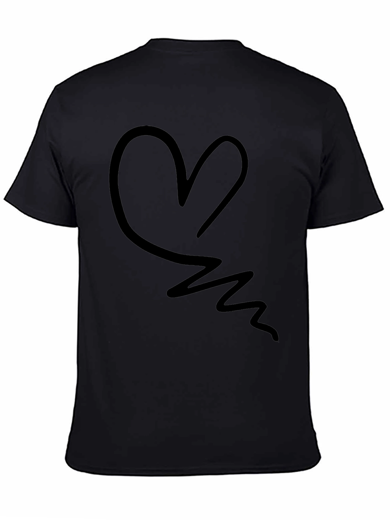 Abstract Heart Graphic Tee - Black Casual T-Shirt