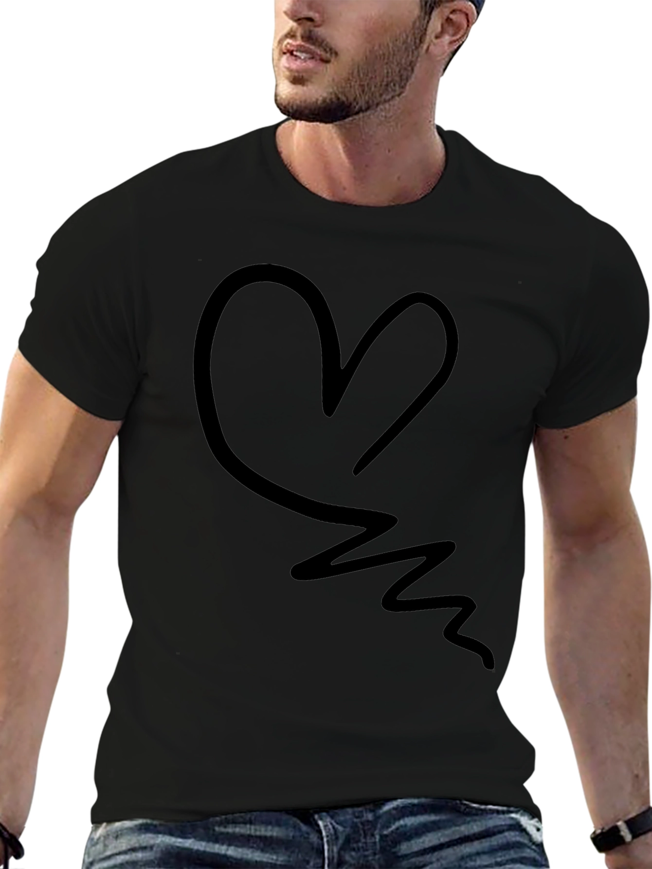 Abstract Heart Graphic Tee - Black Casual T-Shirt