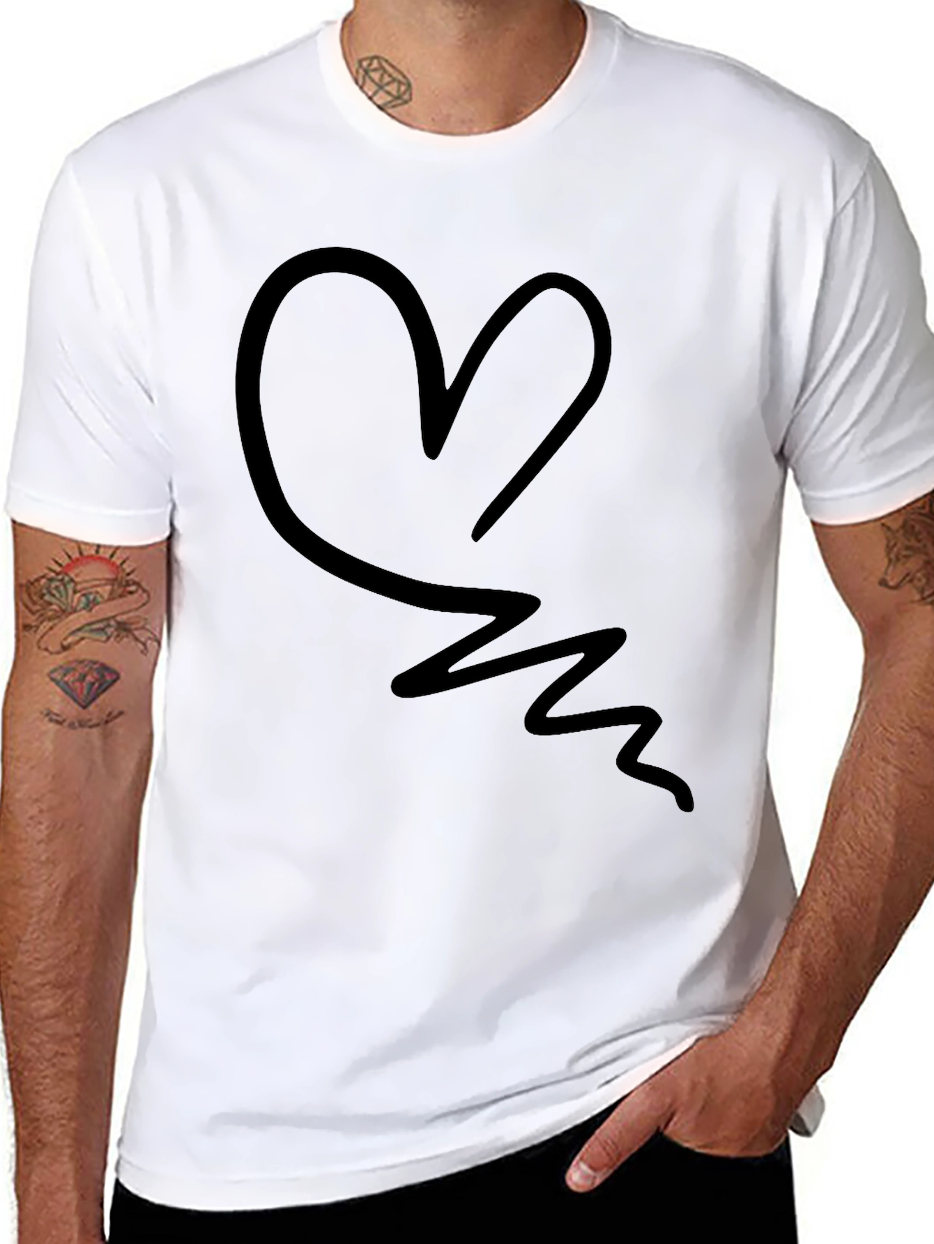 Abstract Heart Graphic Tee - Black Casual T-Shirt