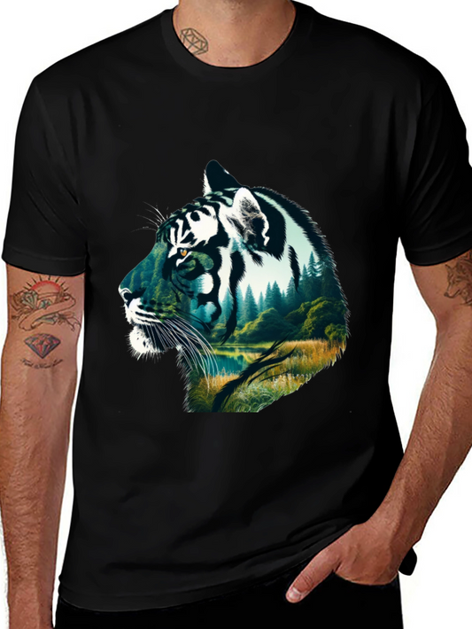 Tiger & Forest Graphic Tee - Mens Black T-Shirt