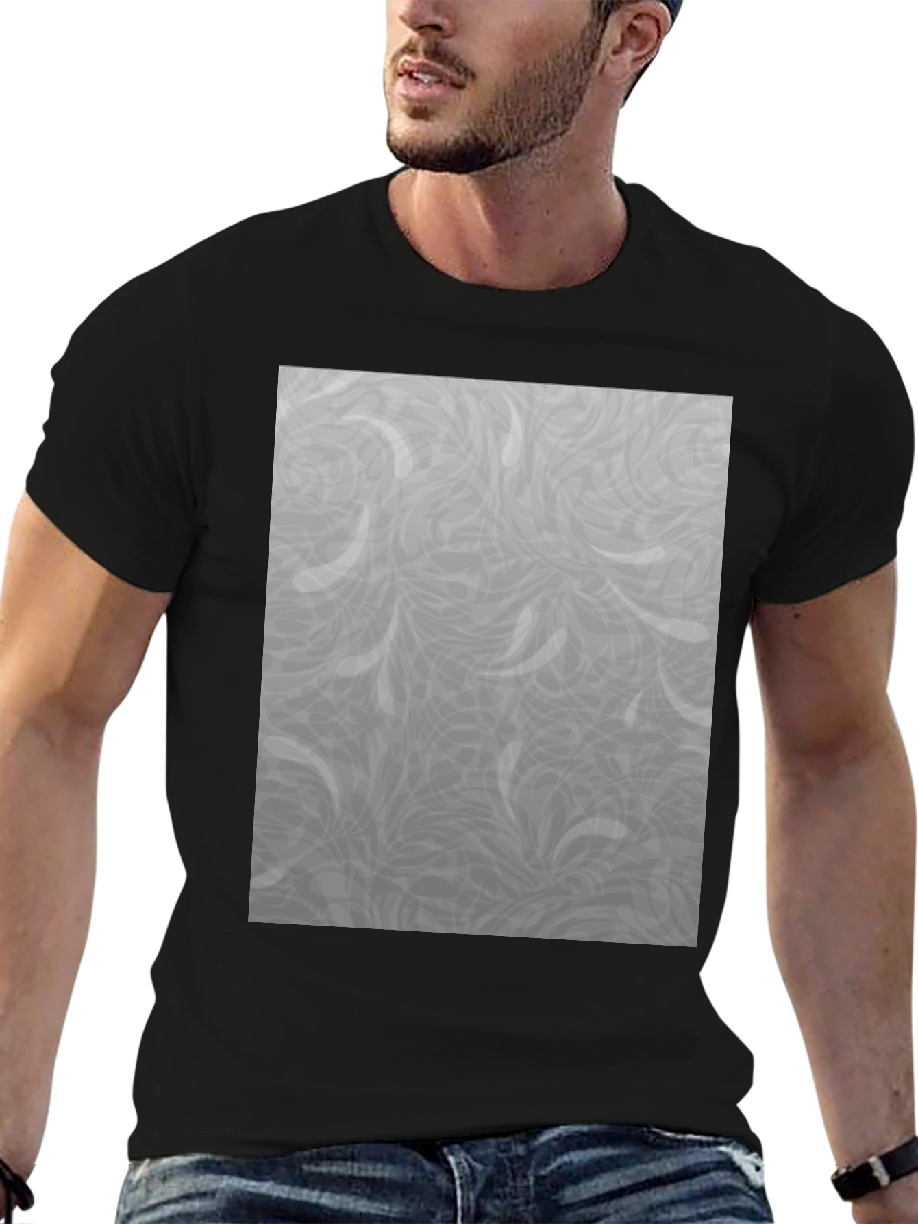 Stylish Black T-Shirt with Grey Pattern