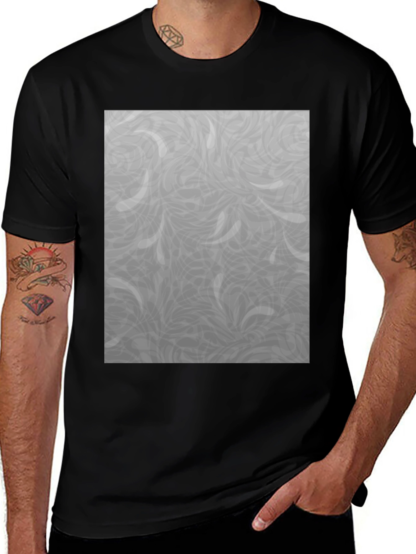 Stylish Black T-Shirt with Grey Pattern